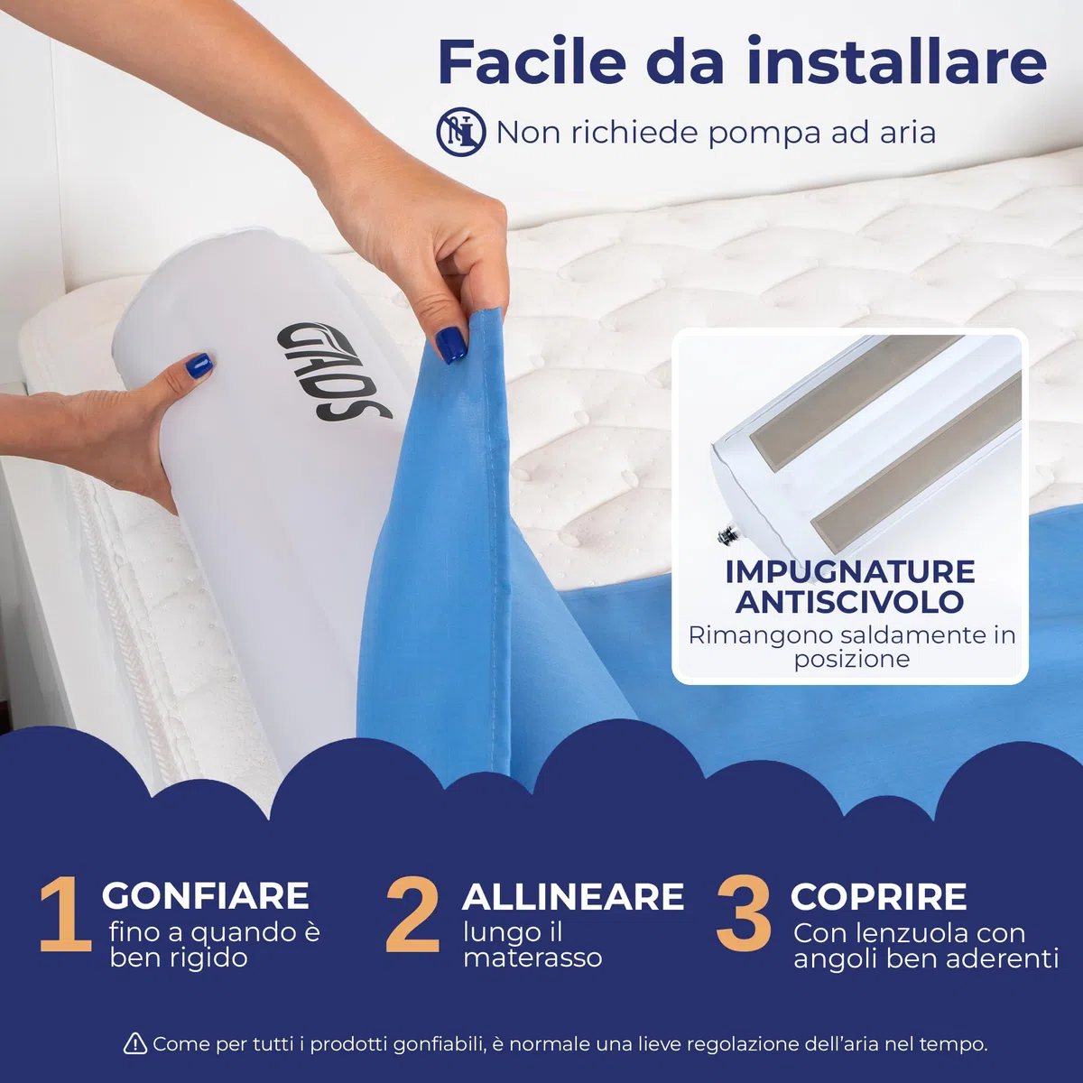 Sponde Letto da Viaggio per Bambini (Confezione da 2), Barriere Letto Gonfiabili per Letti Singoli, Matrimoniali, Queen e King, Paracolpi Portatili e Antiscivolo – Resistenti all’Acqua e Durevoli
