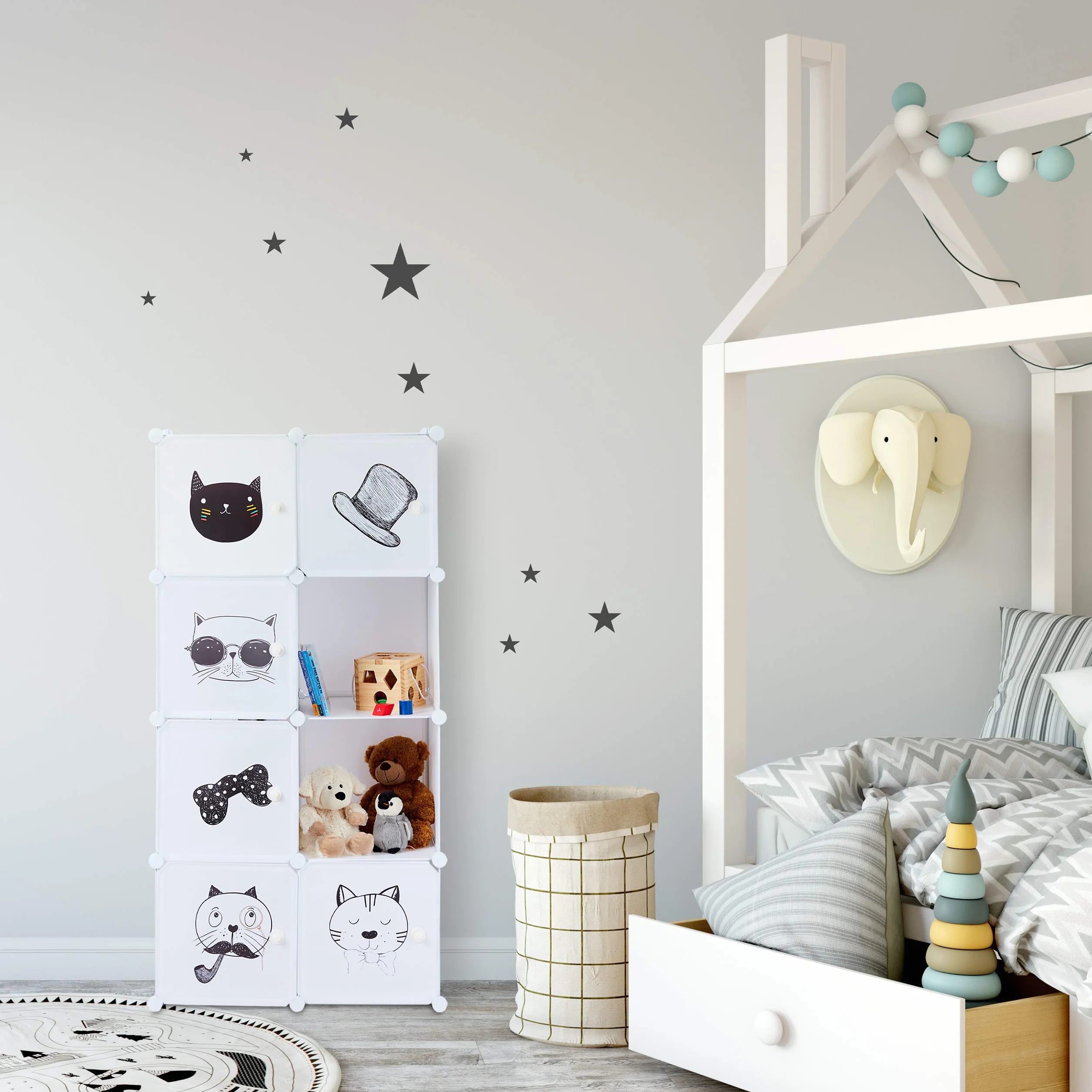 Relaxdays Scaffale Componibile per Cameretta Bambini 7 Scomparti Armadietto 145x74x36,5 cm Bianco