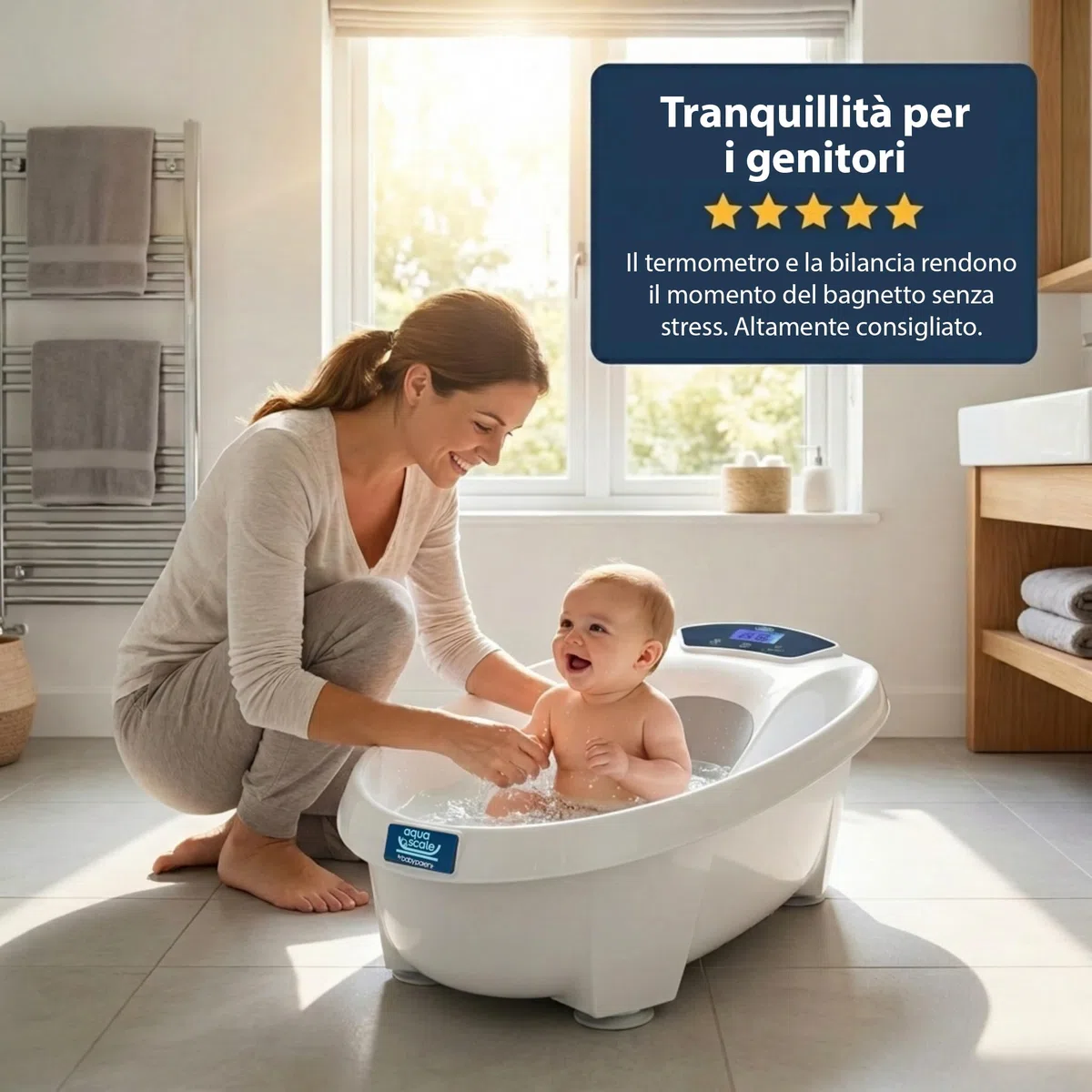 AquaScale 3-in-1 Vaschetta Bagnetto Neonato, Bilancia Digitale e Termometro per L'Acqua, Next Generation V3