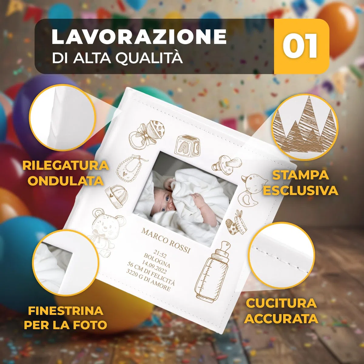 Maverton Album Foto Personalizzato - Copertina in Pelle Sintetica con Finestra per Foto - Album Fotografico Personalizzabile 100 pagine - 200 foto 10x15cm - Regali Neonato Compleanno