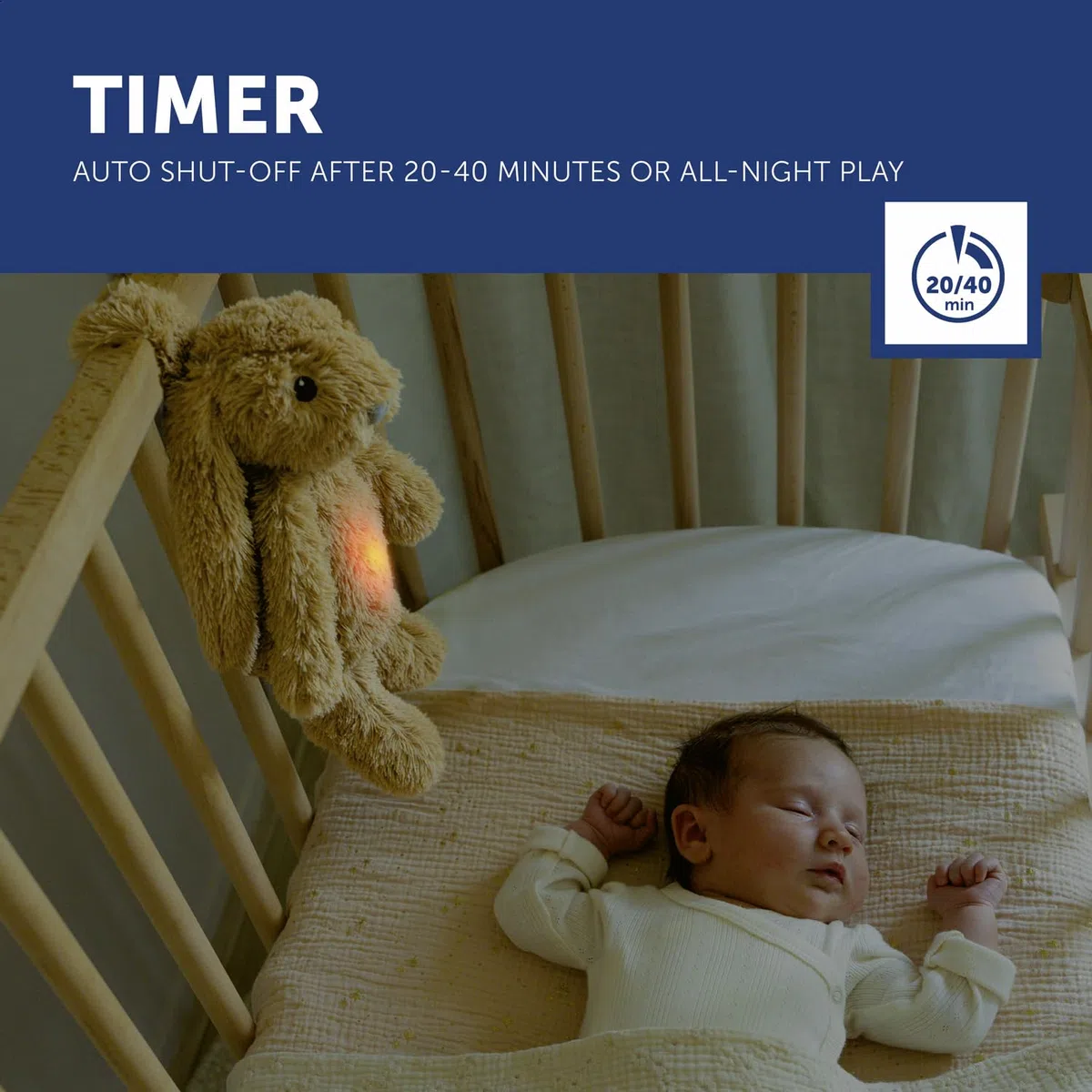 ZAZU - Ro del coniglietto Baby Sonno con batteria ricaricabile – Luce notturna in diversi colori e suoni rilassanti, sensore vino, spegnimento automatico e cavo di ricarica USB-C (beige)