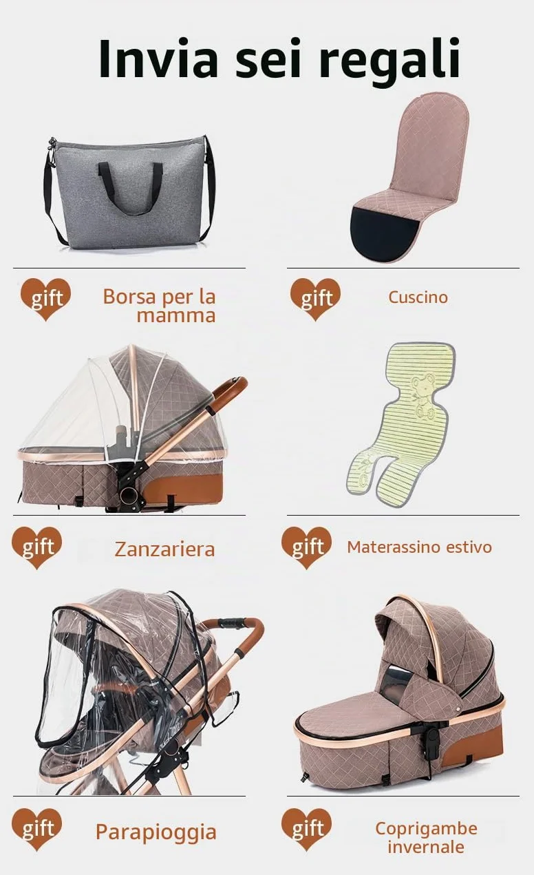 YAZOCO Passeggino Trio 3 in 1 Carrozzina Ovetto Pieghevole Set Viaggio Khaki