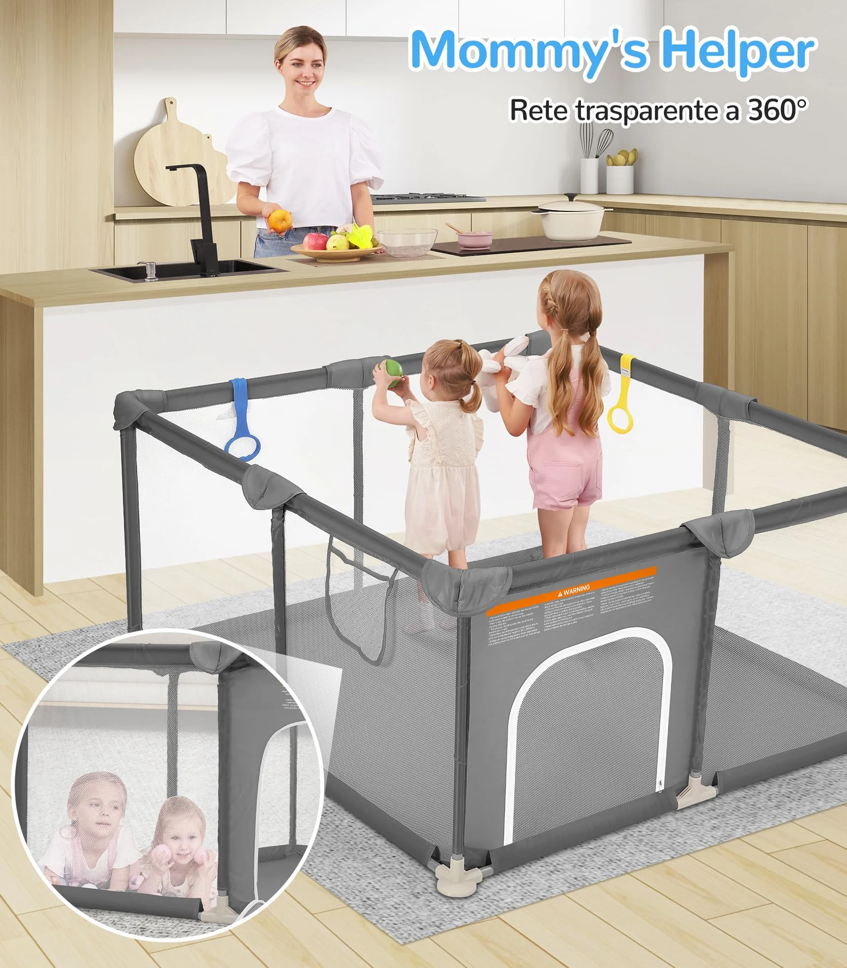 Box per Bambini Recinto Neonato 124 x 124 cm Tessuto Oxford 210D Grigio Scuro