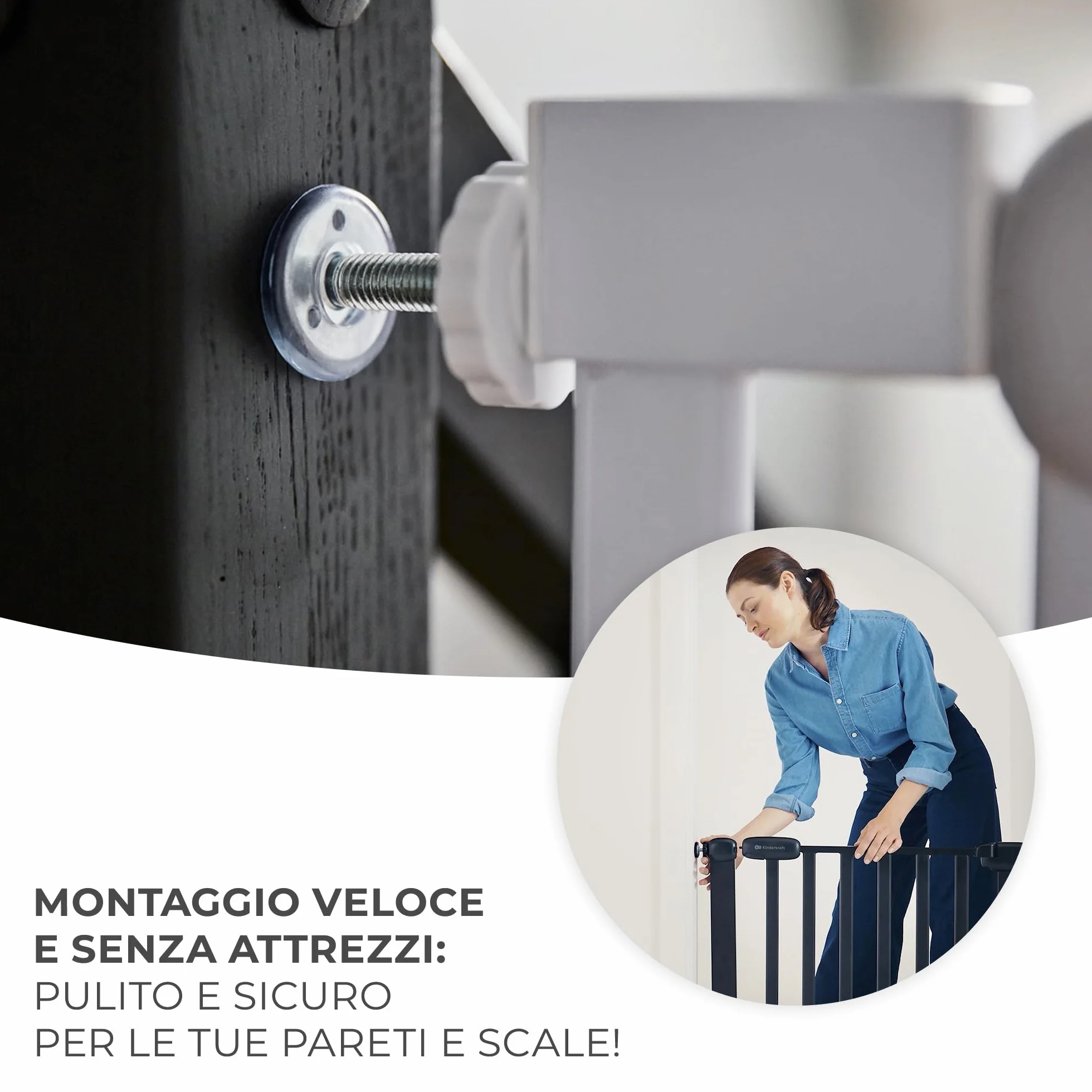 Kinderkraft LOCK&GO Cancelletto di sicurezza da 75-103 cm, Chiude automaticamente di 90 gradi, Doppio dispositivo di sicurezza, Previene di inciampare, Nero