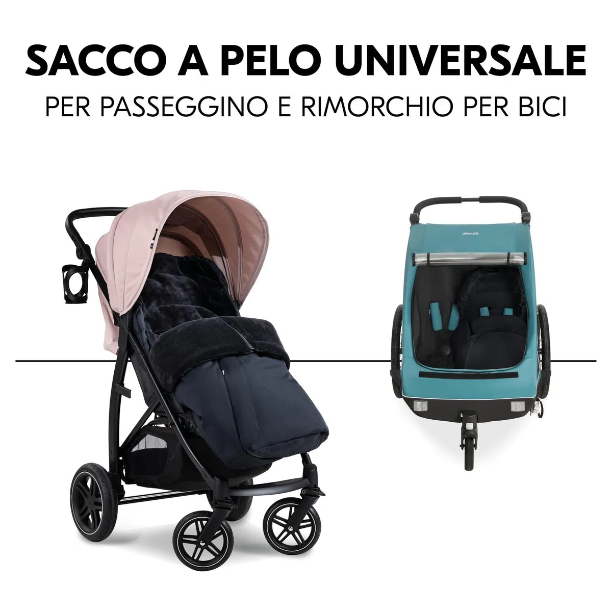hauck Sacco Passeggino Universale, Nero - 105 x 57 x 10 cm, Caldo e Antivento con Interno in Pile, Cerniera a 2 Vie, Antiscivolo, Lavabile, Arrotolabile in una Borsa, dalla Nascita fino a 3 Anni