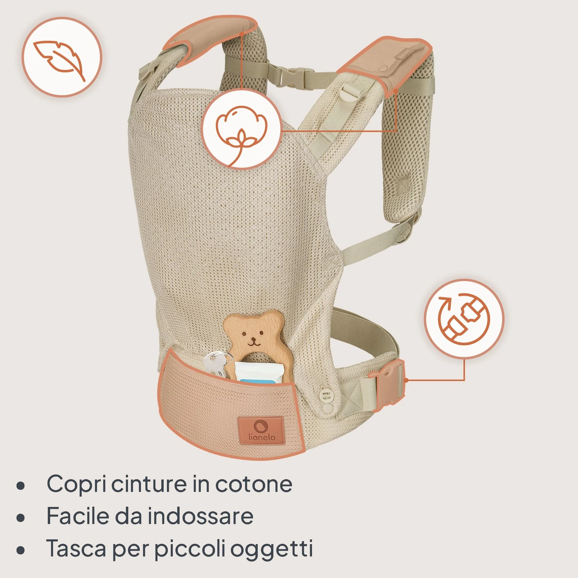 LIONELO Marsupio Ergonomico Neonato Margareet Air da 4 Mesi a 20 kg, 3 Posizioni Materiale Traspirante Cappuccio staccabile Doppia Protezione Marsupio per Bambini