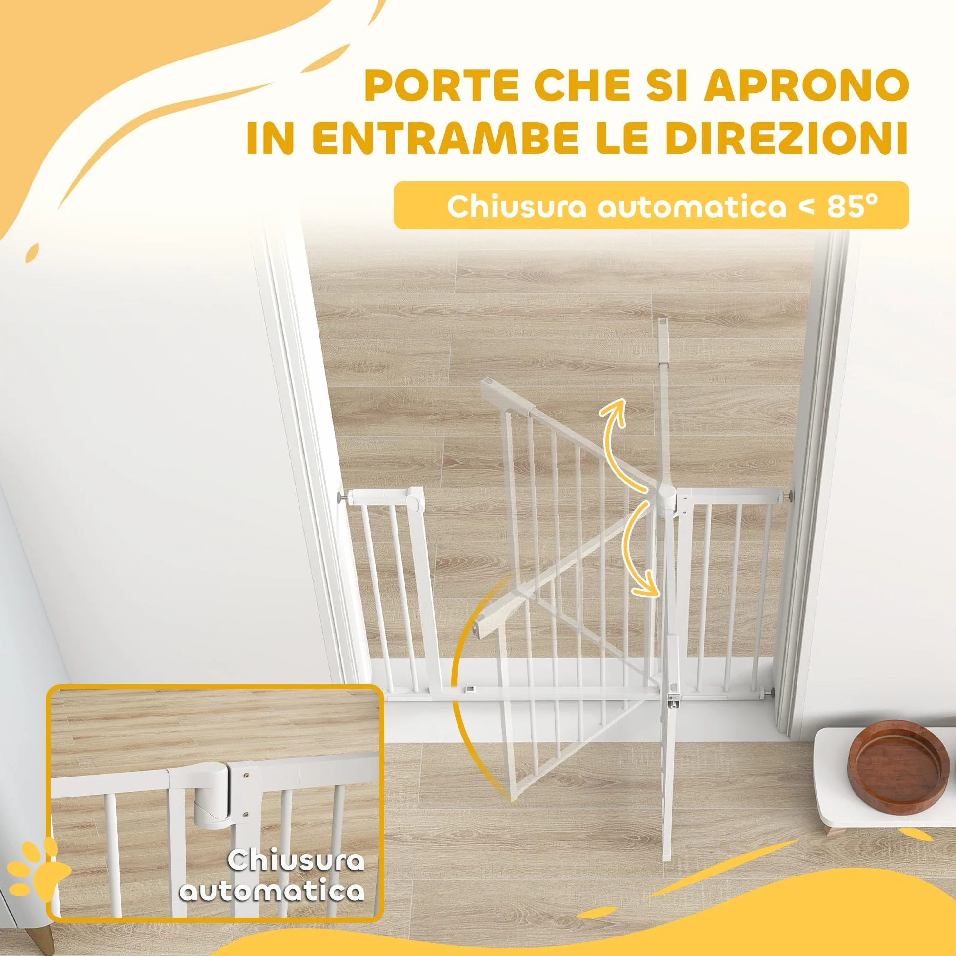 PawHut Cancelletto di Sicurezza per Bambini Cani, Estensibile 76-102 cm, Alto 76 cm, Cancellino per Cani, Scale Porte, Chiusura Automatica, Fissaggio a Pressione Senza Fori, Apertura a Due Vie, Bianco