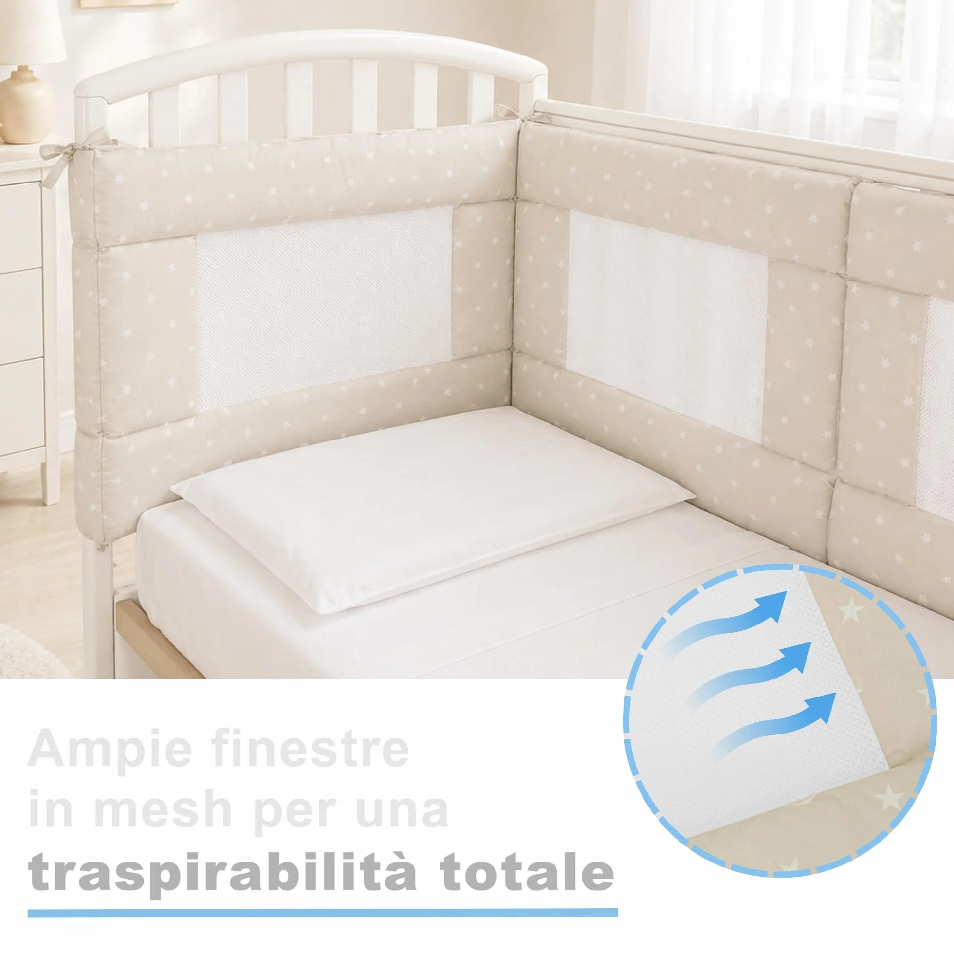 Paracolpi Lettino Ad Alta Traspirazione Baby Air Mesh Fantasia Beige
