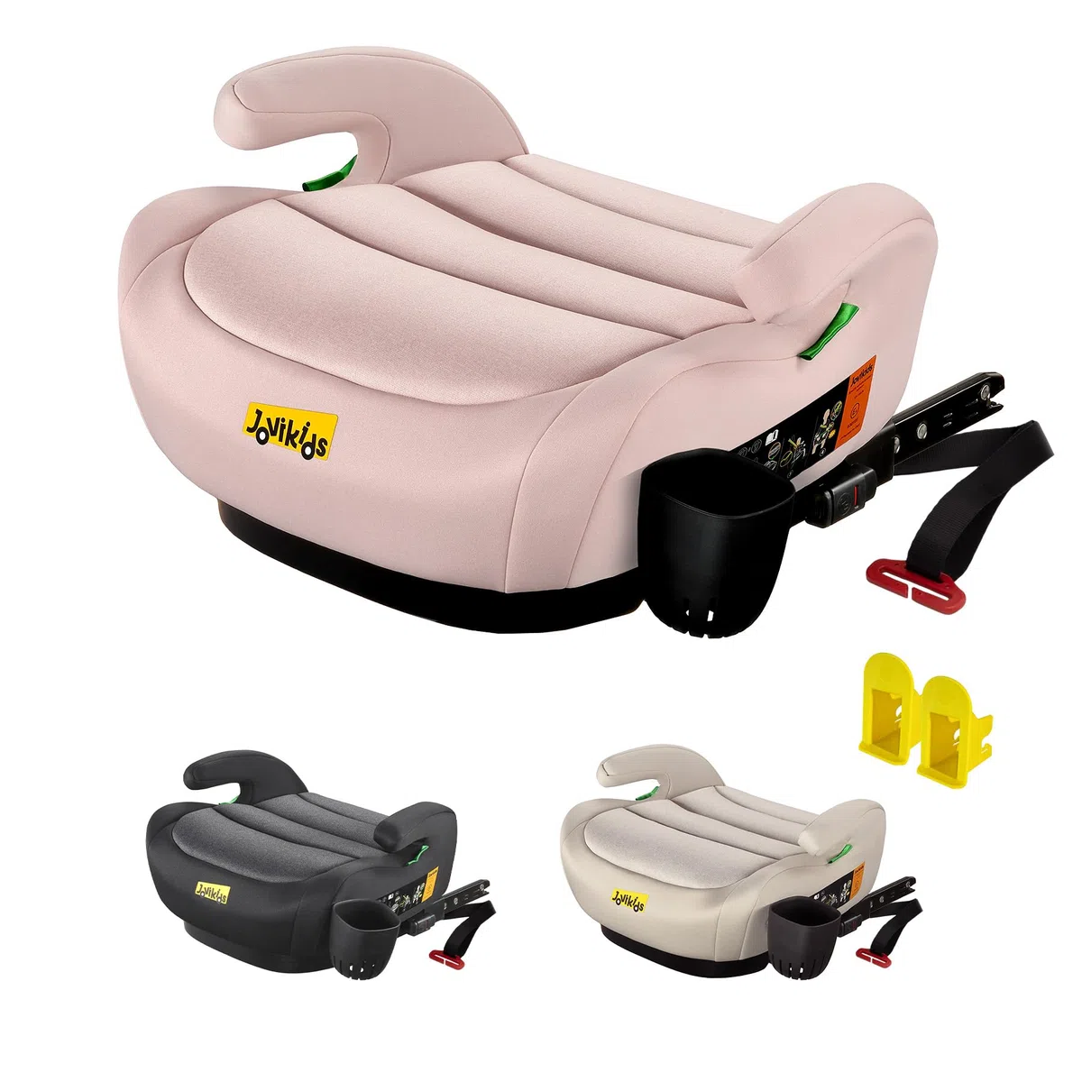 Jovikids Alzabimbo Auto ISOFIX,Rialzo per Bambini 125-150 cm ECE R129, Seggiolino Auto Gruppo 2-3 (15-36 kg) da 6 a 12 Anni, Leggero e Facile da Pulire (Rosa migliorato, portabicchieri)