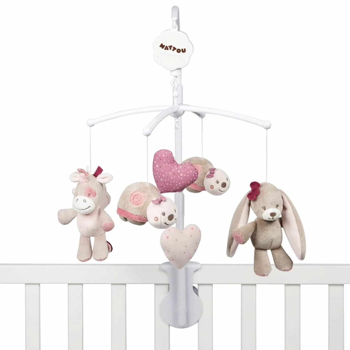 Nattou Giostrina musicale, Nina, Jade e Lili, Melodia "La-Le-Lu", 37 x 31 x 9 cm, Beige/Rosa/Bianco, 987240