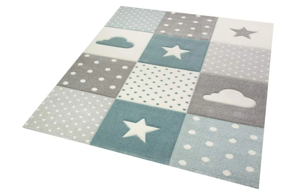 CARPETIA Tappeto da Gioco per Bambini con Stelle e Nuvole in Blu Grigio Crema Größe 160x230 cm