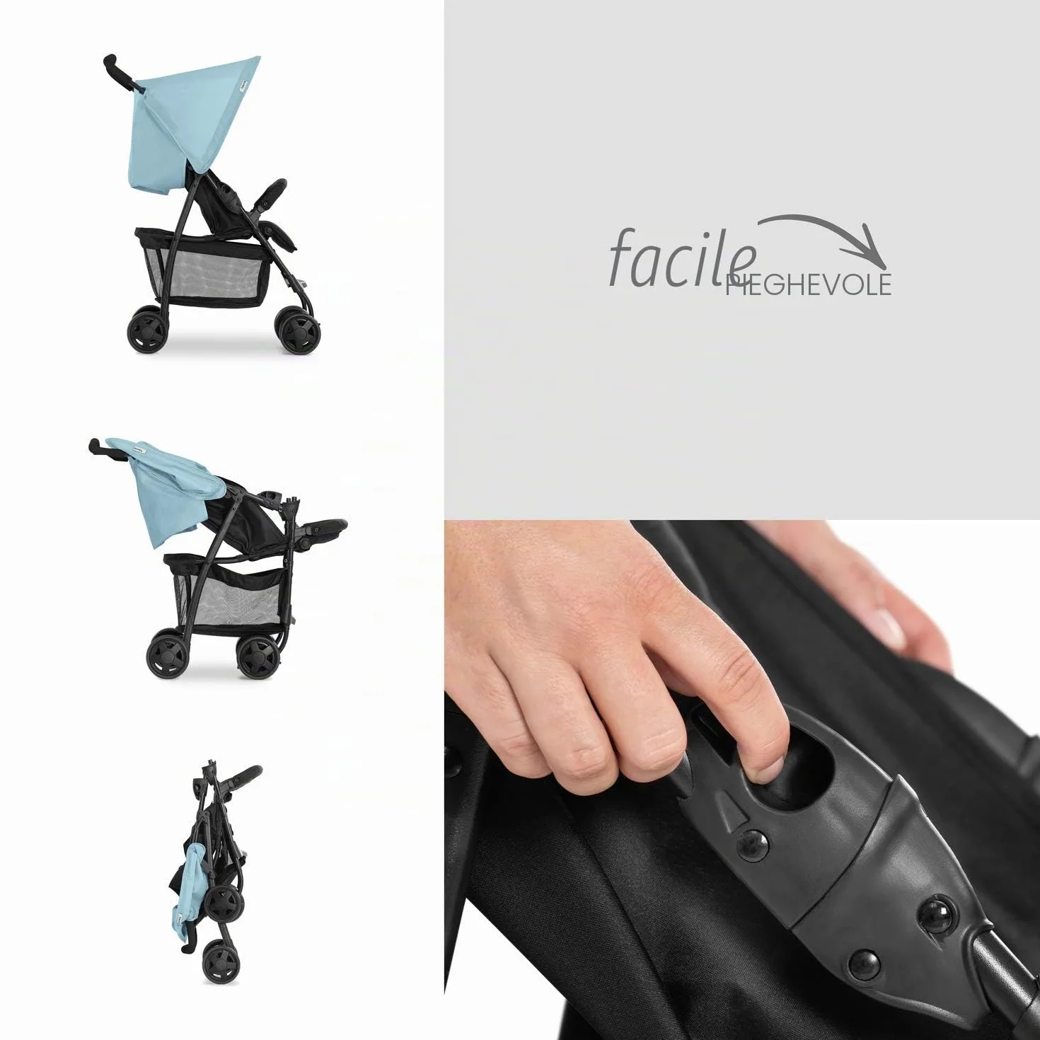 Hauck Passeggino Sport Leggero 5.9 kg Pieghevole Cesto Portaoggetti Posizione Nanna Cappota Parasole 18 kg Blu
