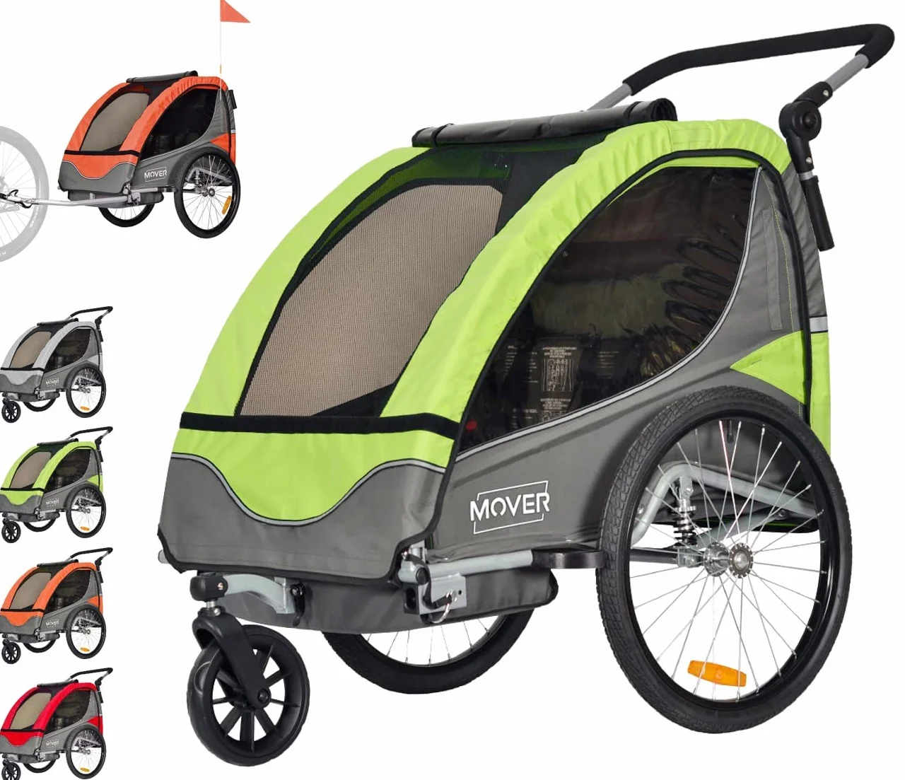 PAPILIOSHOP MOVER: Rimorchio Multifunzionale e Passeggino per il Trasporto Sicuro di 1 o 2 Bambini, Ideale per Escursioni e Avventure all'Aperto (Green)
