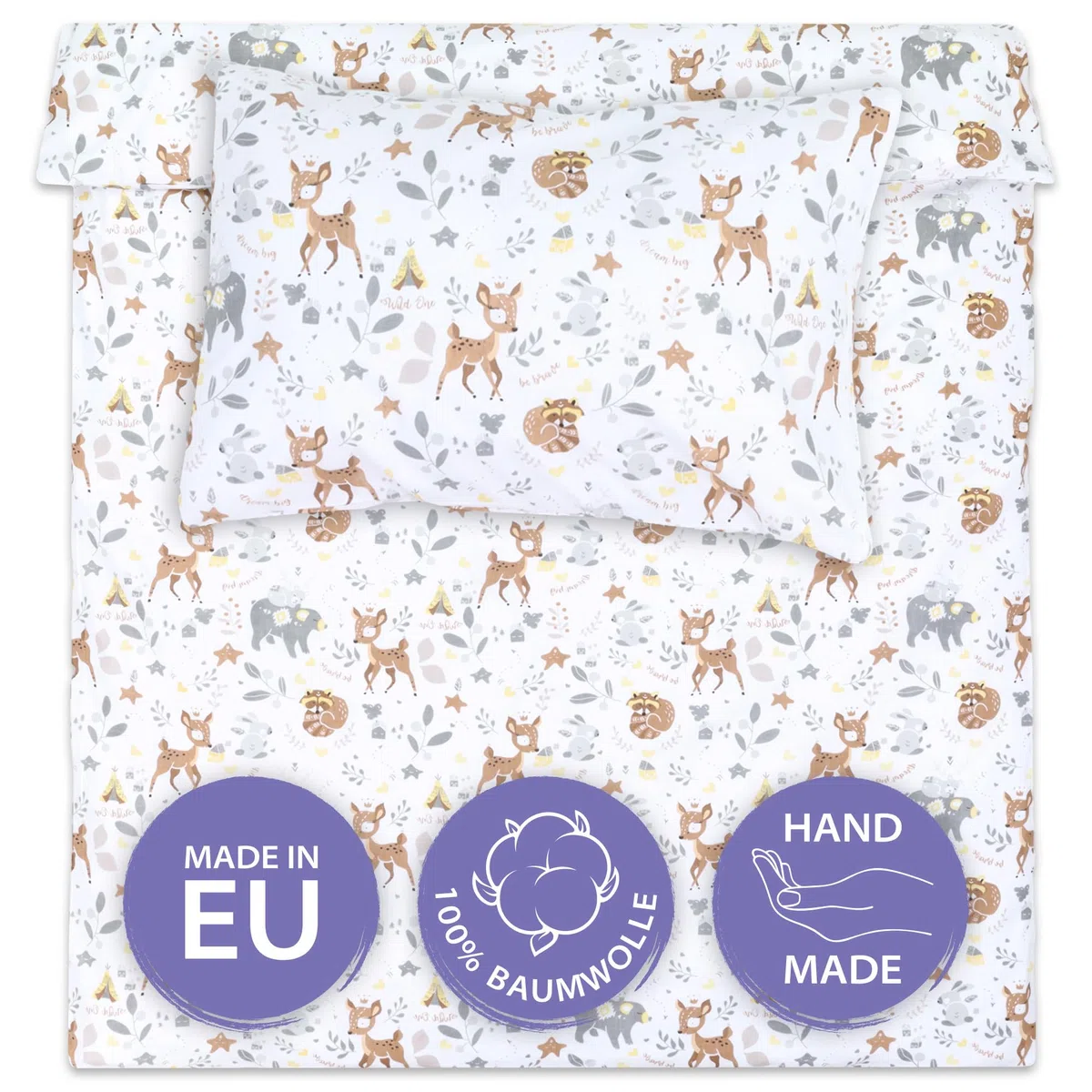 Totsy Baby Copripiumino per bambini 90 x 120 cm - set di lenzuola per bambini con federa 60 x 40 cm in cotone cervo