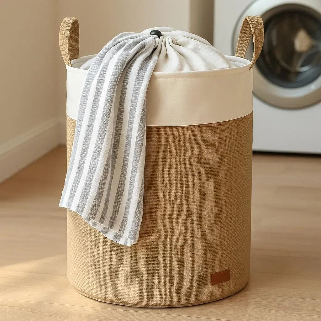 Prendi Home - Cesto per biancheria e giocattoli in juta - Contenitore pieghevole per la conservazione, 37x40 cm, aspetto naturale con motivo animalier, ideale per la cameretta, il soggiorno o il bagno