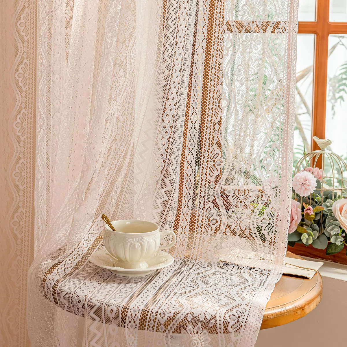 MYSKY HOME - Tende in pizzo per camera dei bambini per ragazze — Tende rosa per soggiorno e camera da letto, trasparenti, stile rustico, con tasca per asta, set da 2 pezzi, colore: rosa, 260 x 140 cm