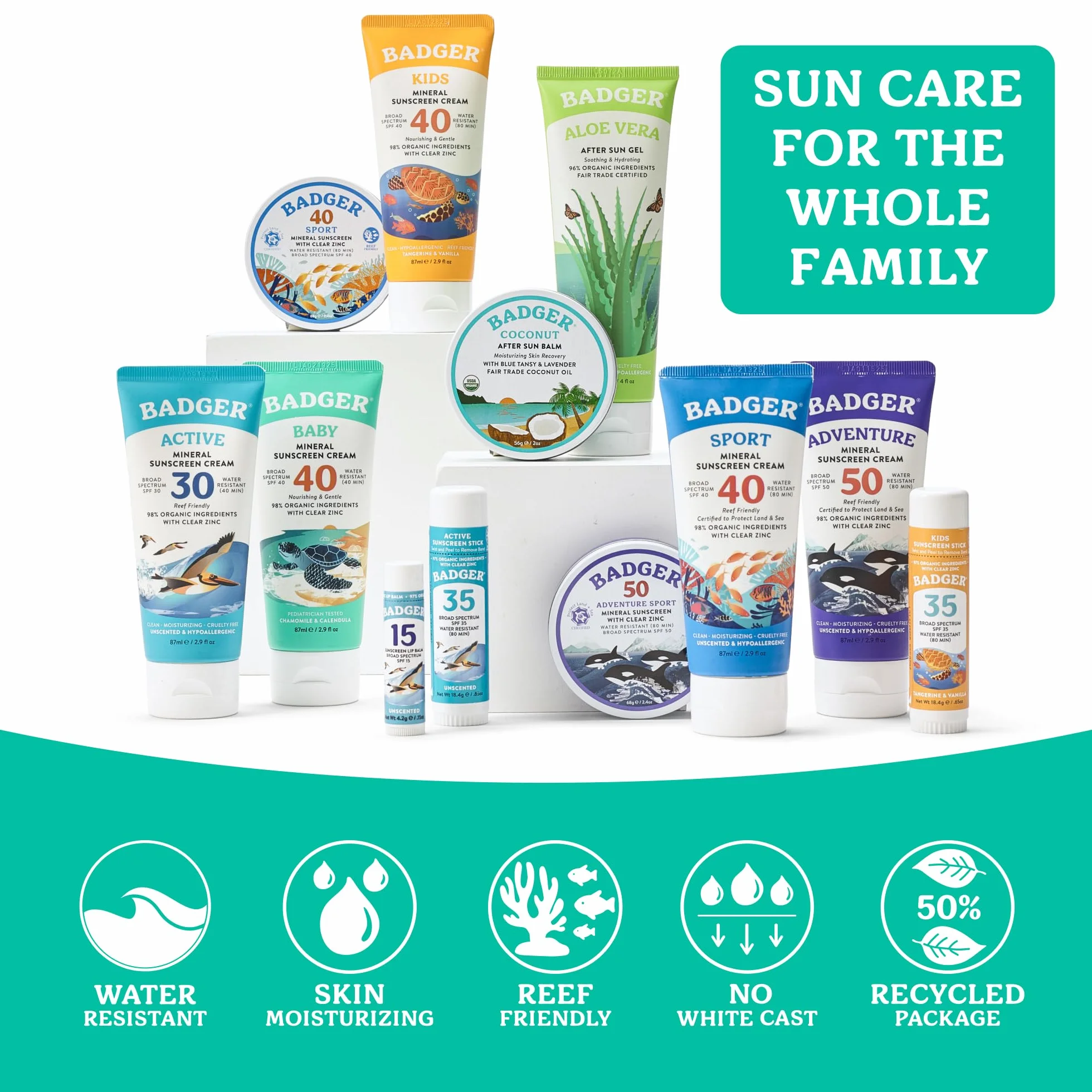 Badger SPF 40 Baby Sunscreen Cream - Reef-Friendly Broad-Spectrum Water-Resistant Baby Sunscreen with Zinc Oxide - Chamomile and Calendula, 2,9 oz