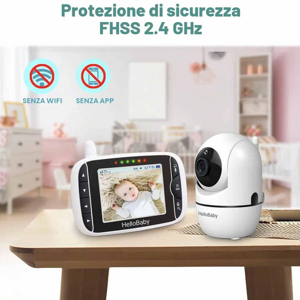 HelloBaby HB65 Baby Monitor con Telecamera, Display 3,2 Pollici, Video Audio Pan-Tilt-Zoom, Visione Notturna