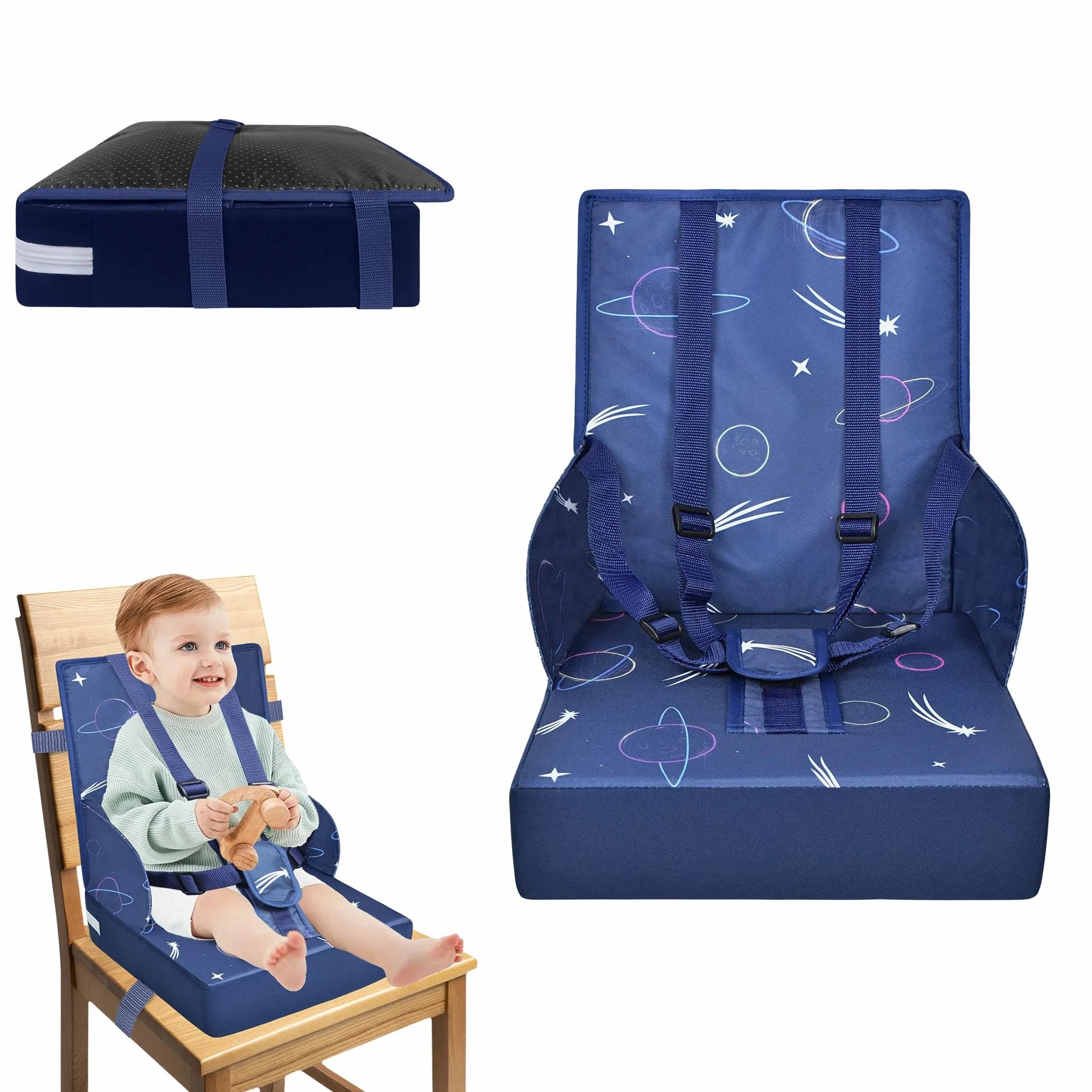 Sedia per bambini portatile con cintura di sicurezza regolabile antiscivolo lavabile blu