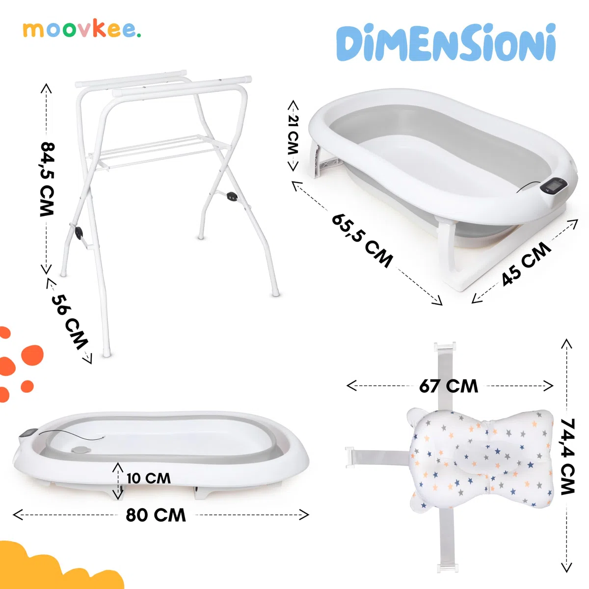 Pieghevole Vaschetta Bagnetto Neonato con Supporto 80cm - Vasca da Bagno Bambini 1-3 Anni con Termometro Incorporato e Tubo di Scarico - Offri il massimo comfort al tuo bambino