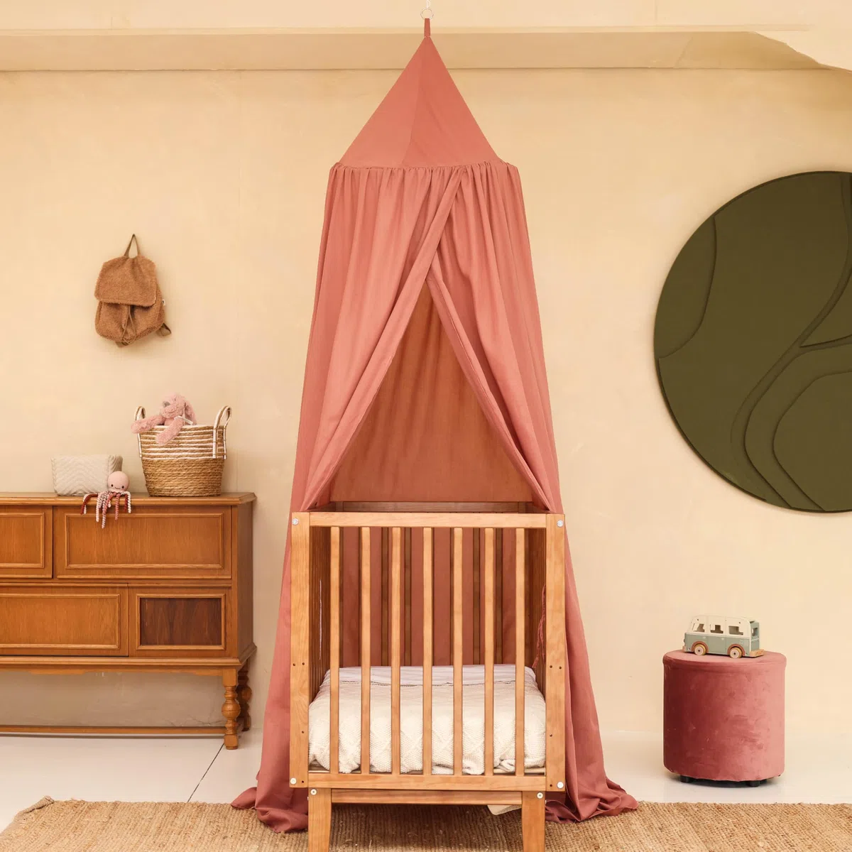 Baldacchino Rosa per Cameretta | Cielo Letto Sospeso per Lettino Neonato | Zanzariera per Culla & Stanza dei Giochi | Baldacchino Rotondo per Bambino