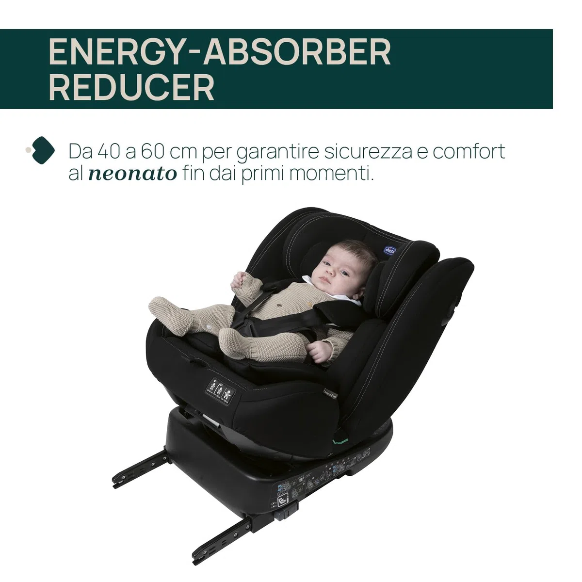 Chicco Unico Evo I-Size, Seggiolino Auto 0-36 Kg, omologato ECE R129/03, Isofix Girevole A 360° E Reclinabile, Gruppo 0+/1/2/3 Da 0 A 12 Anni