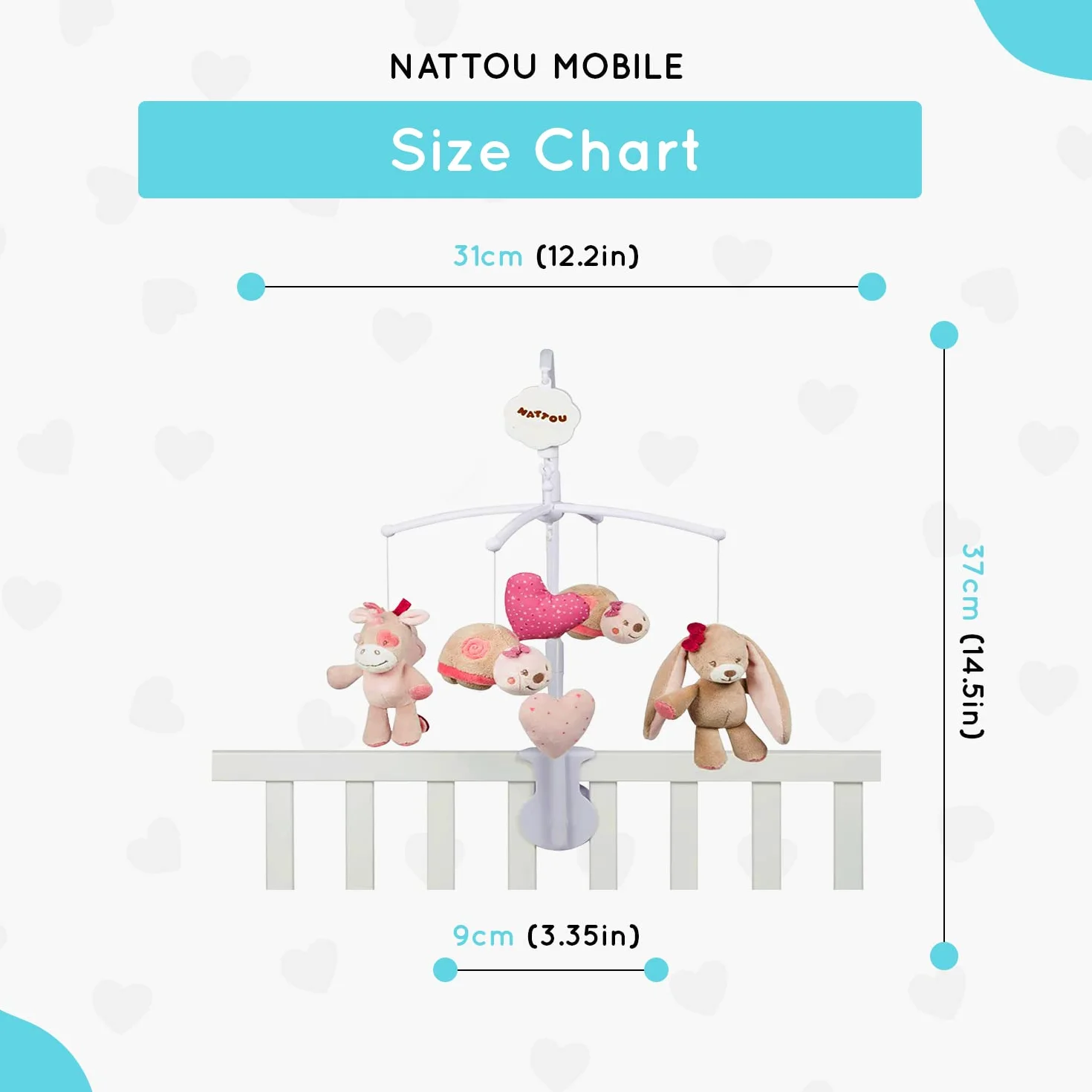 Nattou Giostrina musicale, Nina, Jade e Lili, Melodia "La-Le-Lu", 37 x 31 x 9 cm, Beige/Rosa/Bianco, 987240