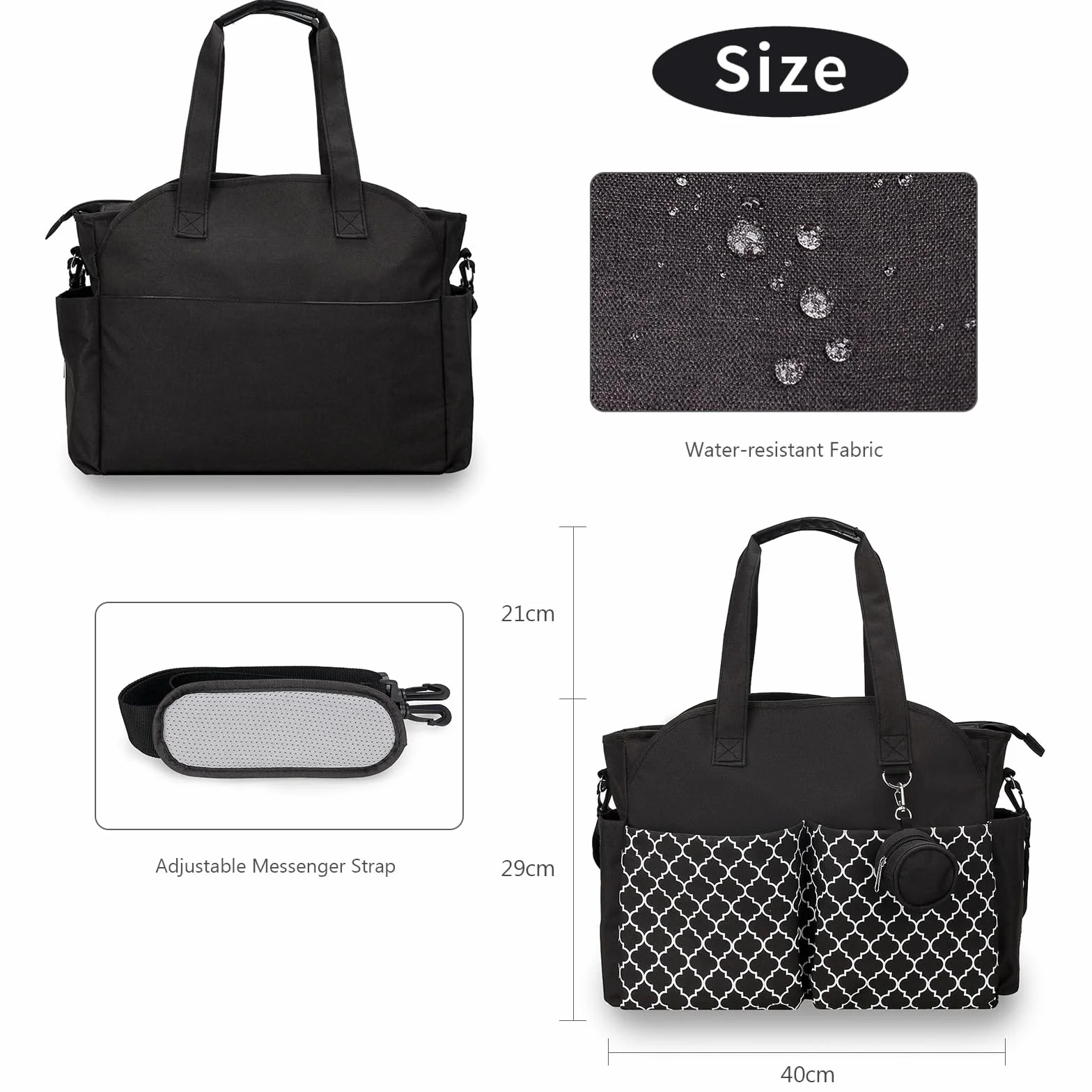Borsa Fasciatoio 13 tasche Grande Spazio Tracolla Regolabile Viaggi Shopping Multifunzionale Nero