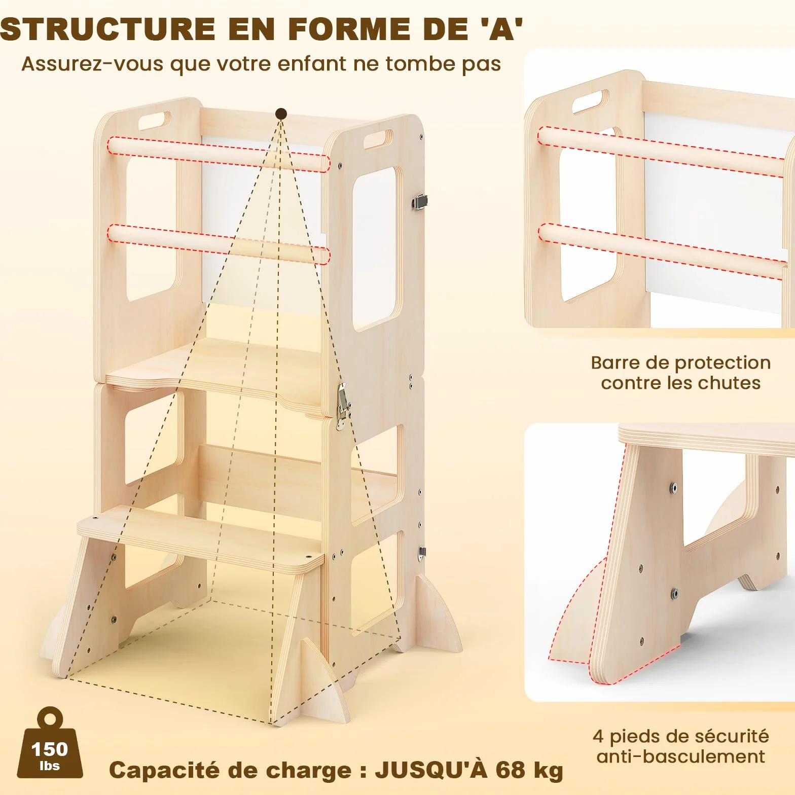 Torre Montessoriana 4 in 1 Pieghevole per Bambini da 1 Anno con Lavagna e Lavagna Bianca, Regalo 1-3 Anni