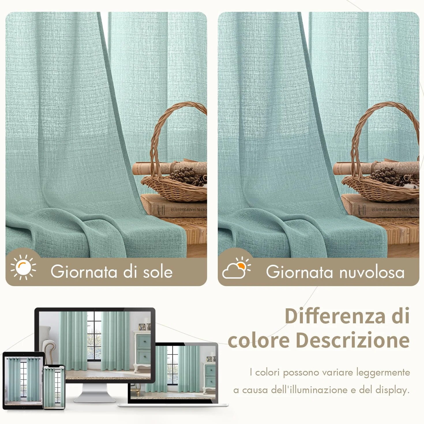 MIULEE 2 Pezzi Tende Trasparenti Voile Natale in Poliestere Lino 140x215 cm Celeste Verde