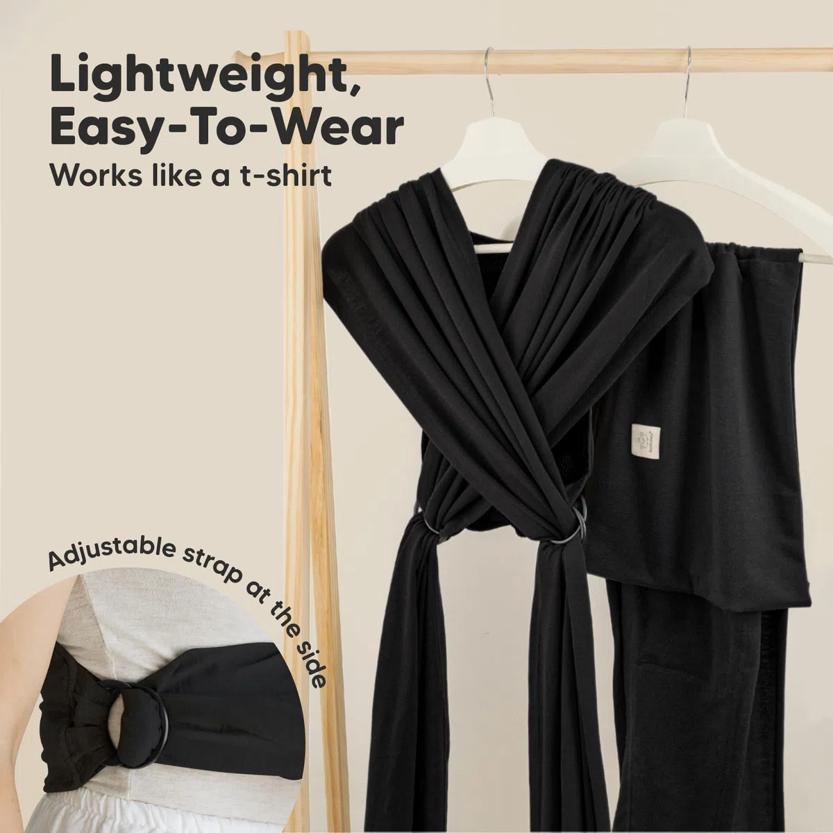 KeaBabies Fascia Porta Bebè D-Lite - Facile Da Trasportare, Fascia Porta Bebè Regolabile, Fascia Porta Bebè Da Neonato A Bambino, Porta Bebè Ad Anello, Fascia Portabebè Ad Anello (Trendy Black)