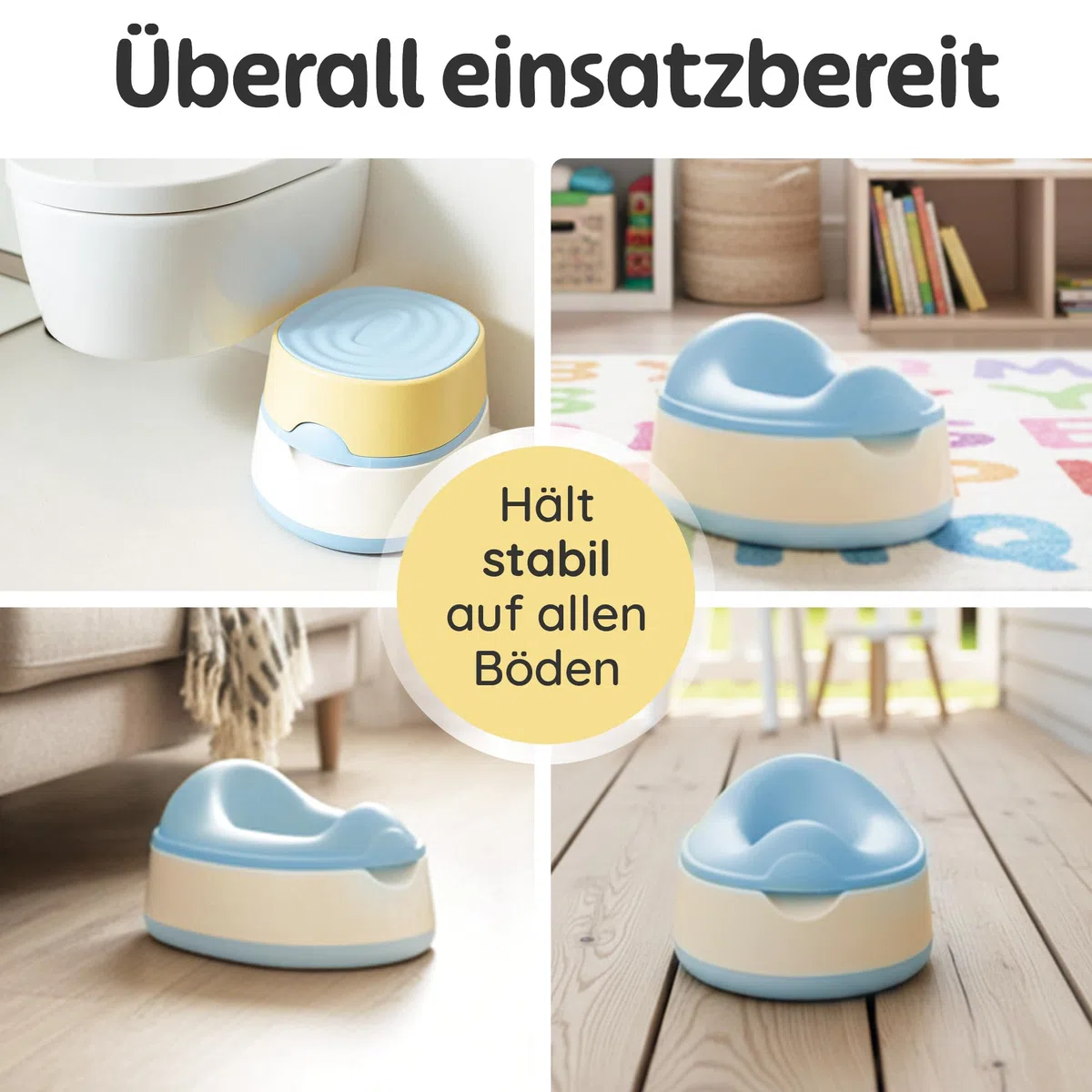 Merle Toys Vasino 3 in 1 per bambini, WC testato TÜV, senza BPA, per bambini a partire da 1 anno, WC per bambini + sgabello, Easy Cleaning, blu/giallo