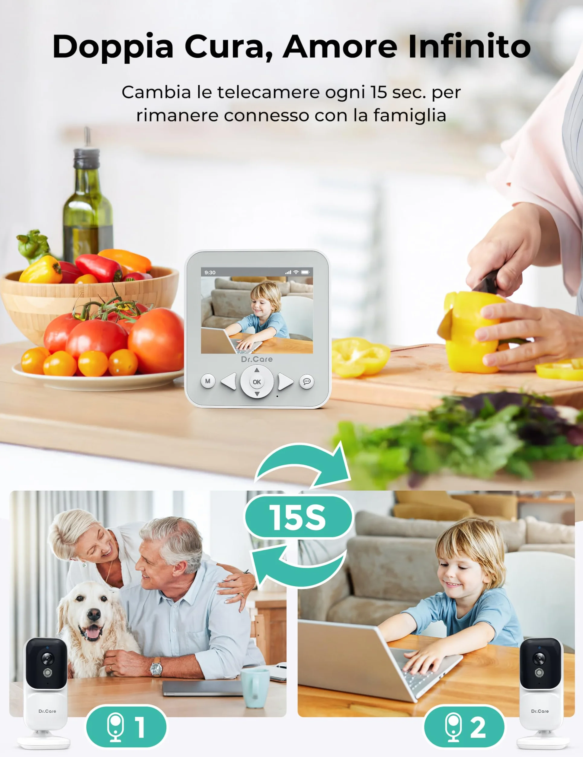 Dr.Care NeoView Baby Monitor Video - Schermo 2.8", Audio Bidirezionale, Registrazione Loop, Visione Notturna, Monitoraggio VOX, Sensore Temperatura, Ninne Nanne, Clip Cintura, Supporto 128GB