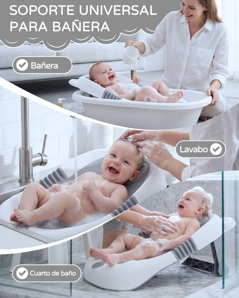 Vaschetta da bagno pieghevole per Neonato con supporto, vaschetta da bagno per Bambino con sedile antiscivolo e ventose, 0-6 mesi: articoli indispensabili per neonati, ideale come Bambino appena nato