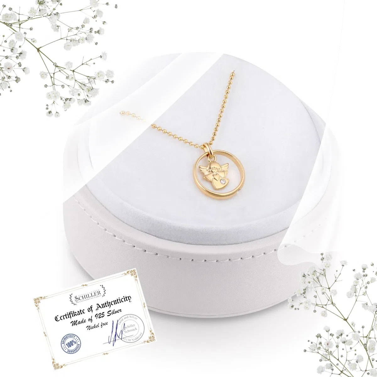 fish Collana Per Bambini Con Ciondolo Angelo In Argento Placcato Oro