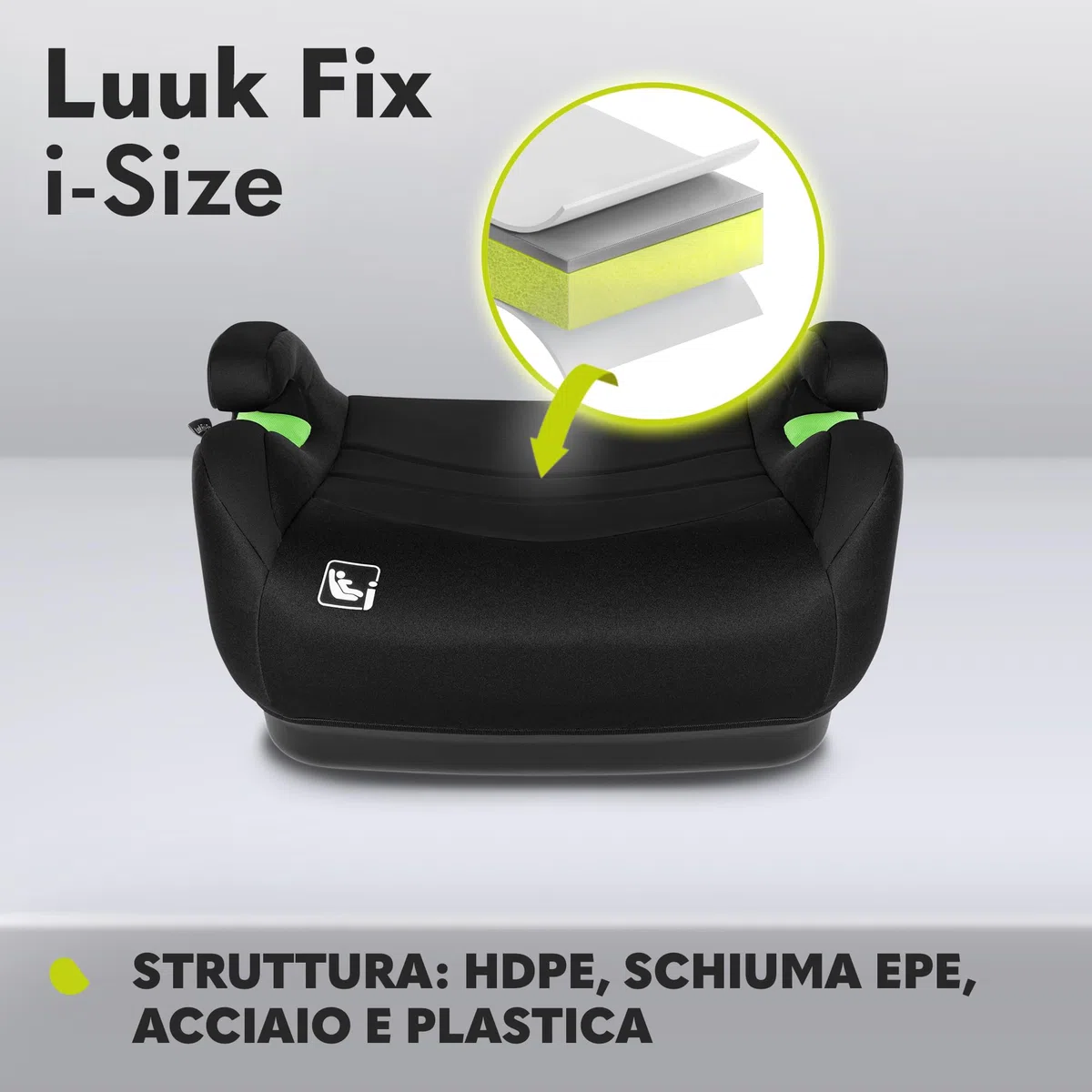 LIONELO Rialzo Auto per bambini LUUK FIX I-Size, Facile Installazione ISOFIX o/e cintura, 125-150 cm 22-36kg Leggero, Comodo, Indicatori, Schiuma Adattiva, Traspirante Lavabile, Car Booster, Braccioli