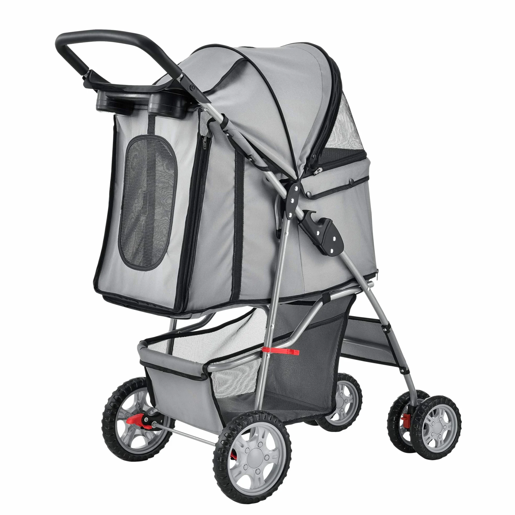 pro.tec Passeggino per Cani e Gatti Pieghevole Carrello Cabina Idrorepellente Ventilata 15 kg - Grigio