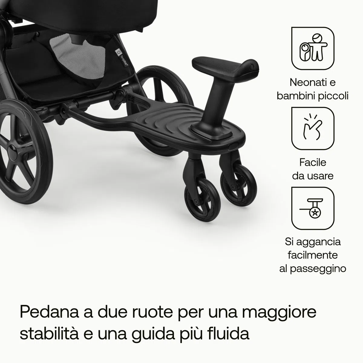 Bugaboo Pedana con Ruote Comfort+ con Sedile Rimovibile – Pedana da passeggio per bambini piccoli con opzione da seduto o in piedi, compatibile con tutti i passeggini Bugaboo