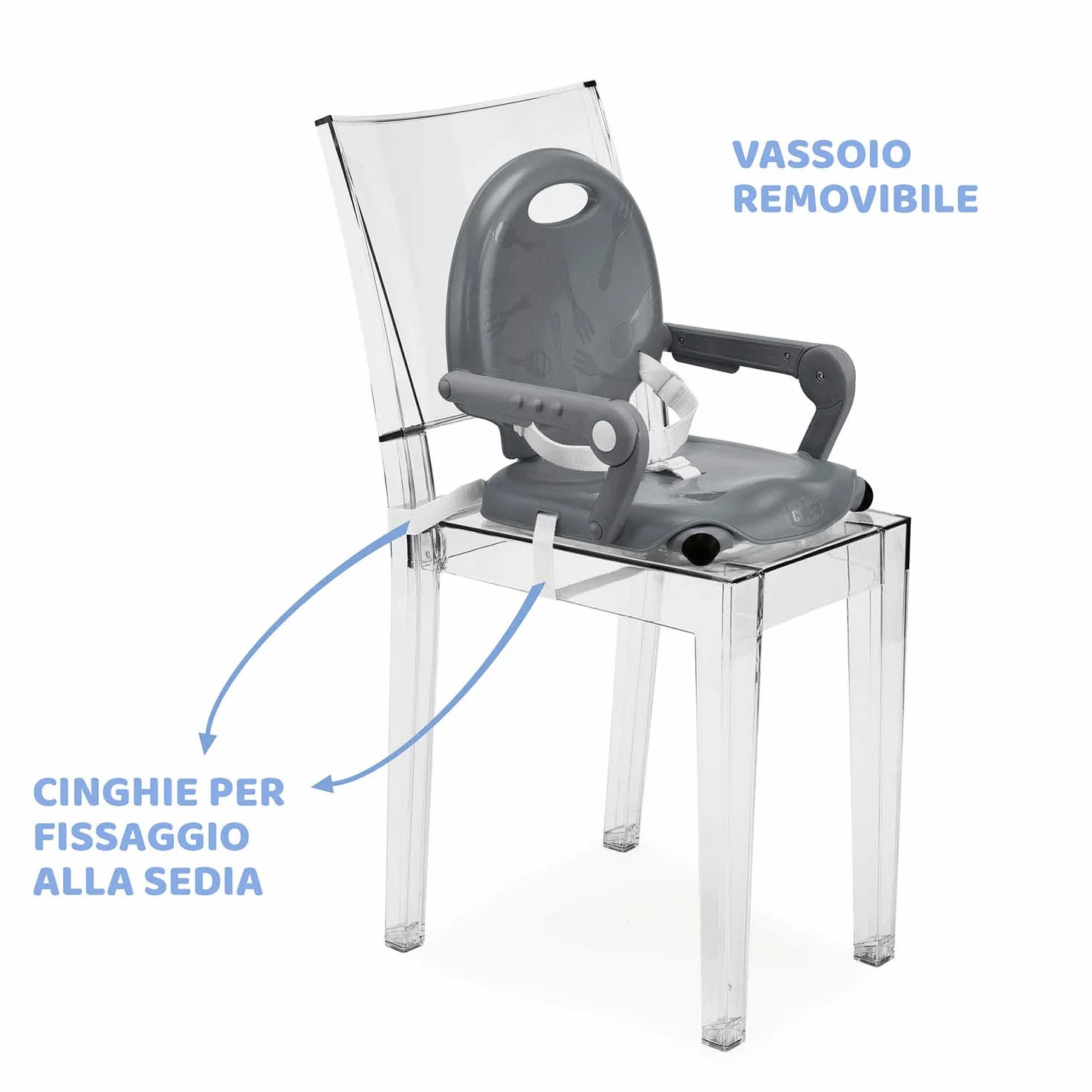 Chicco Pocket Snack Rialzo Sedia per Bambini 6 Mesi-3 Anni (15 kg) Seggiolino Pappa Portatile Chiusura Compatta, Grigio