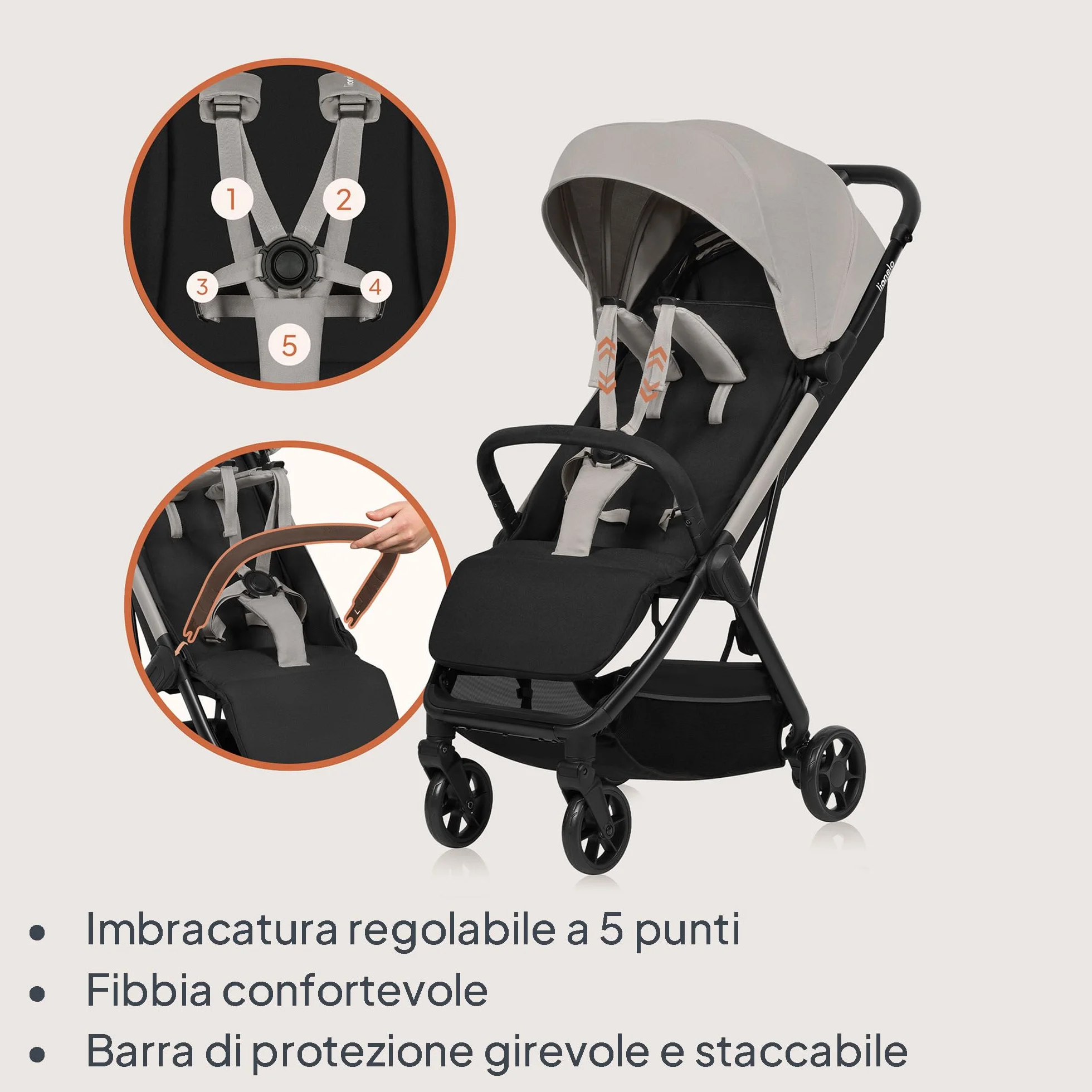 LIONELO Julie Air Passeggino Pieghevole Fino a 22 kg Ruote Girevoli 360° UPF50+