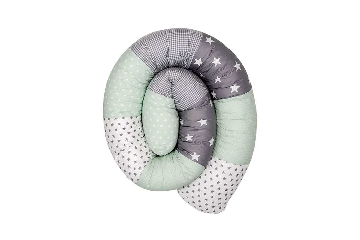Paracolpi ULLENBOOM ® in verde menta, grigio (paracolpi cilindrico 200x13 cm, ideale per coprire gli spigoli e supportare i neonati)