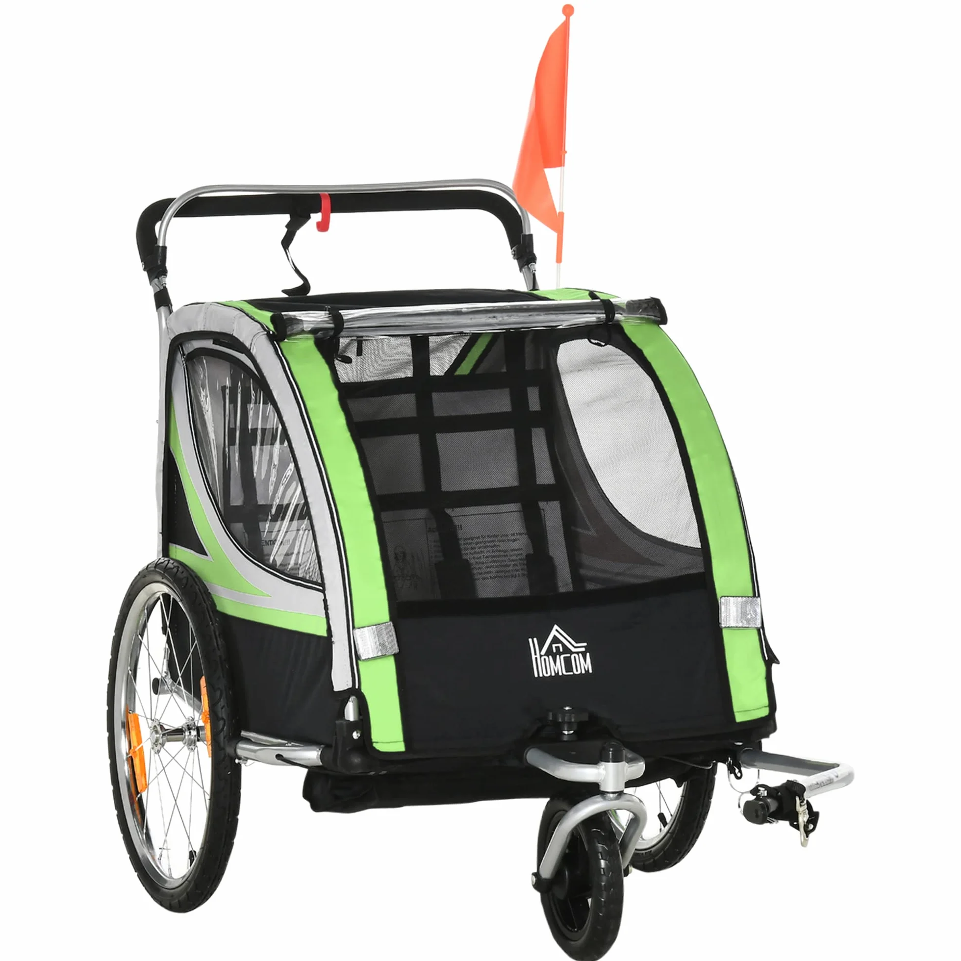 HOMCOM 2 w 1 Przyczepa Rowerowa dla Dzieci z Obrotowym Kołem Przednim 360° i Hamulcem, 142 x 75 x 101 cm