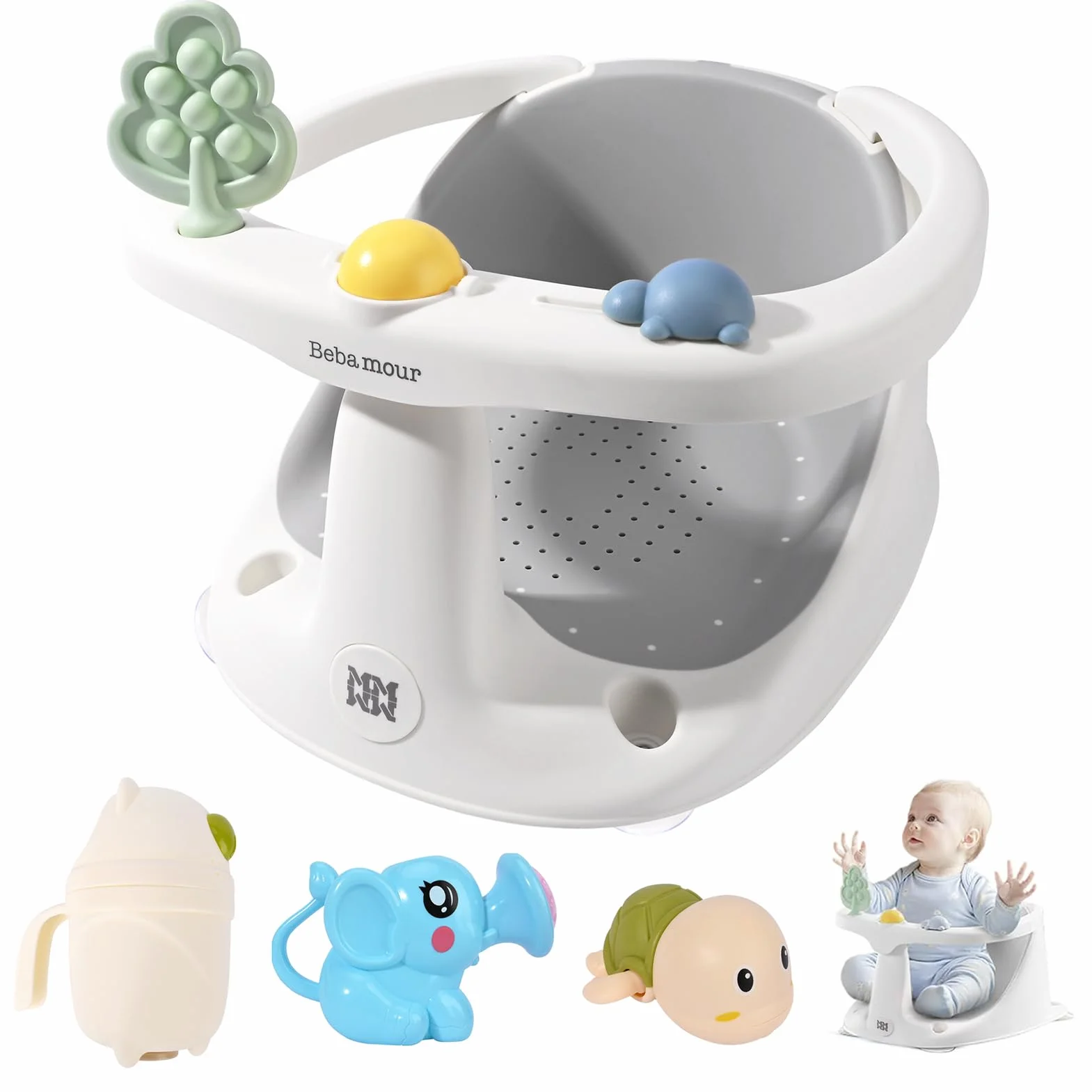 Bebamour Baby Bath Seat 6 mesi+ Bambino Antiscivolo Vasca da bagno per bambini con giocattoli, Baby Water Potty