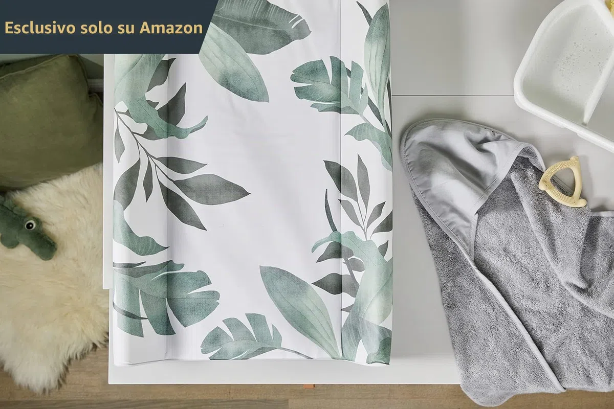 Rotho Babydesign Materassino Fasciatoio Neonato Soft Tropical, 70x50 cm, Impermeabile, Con Bordo Rialzato, Da 0 Mesi, Bianco