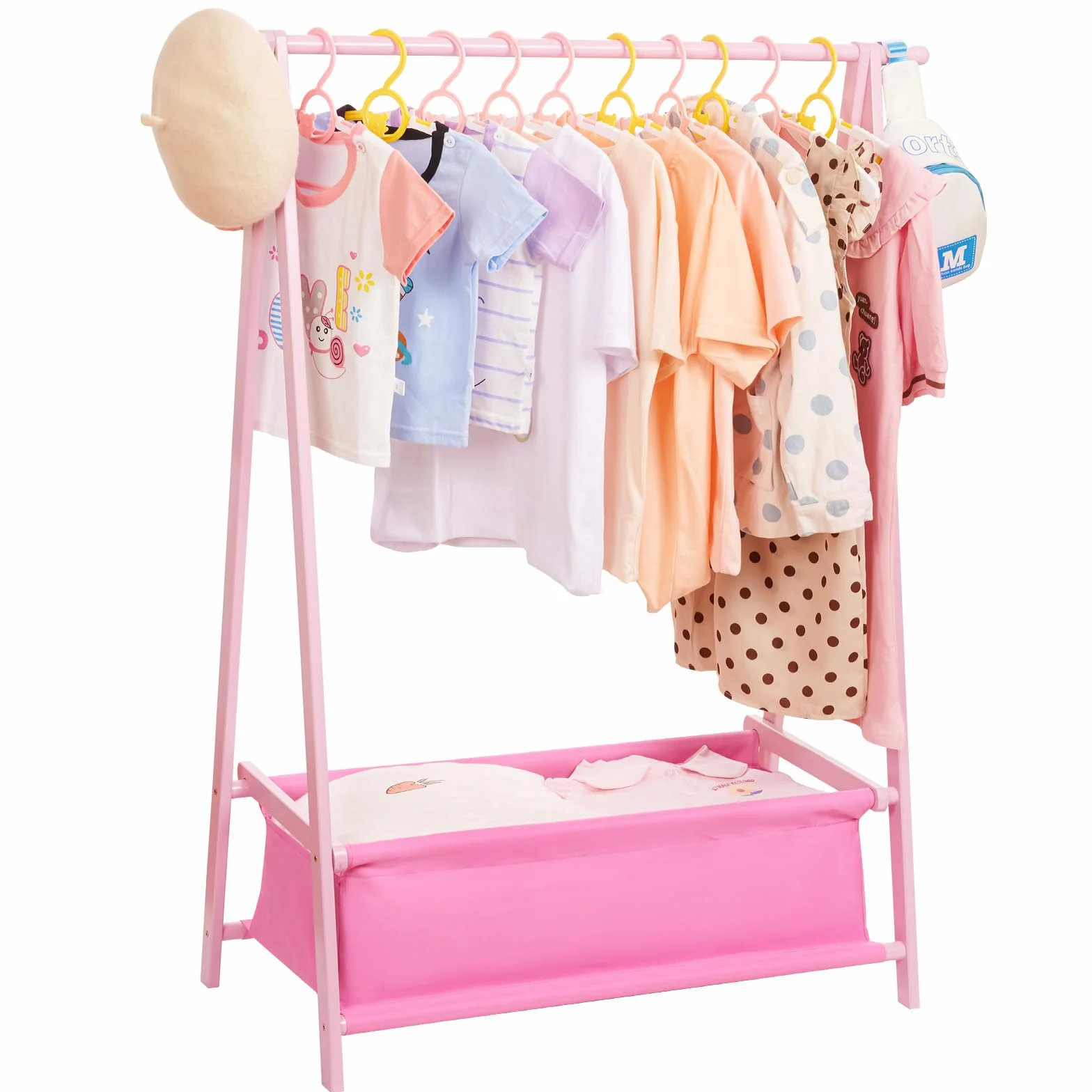Yorbay Scaffale per Abbigliamento per Bambini con Contenitore, Pieghevole, Bambù