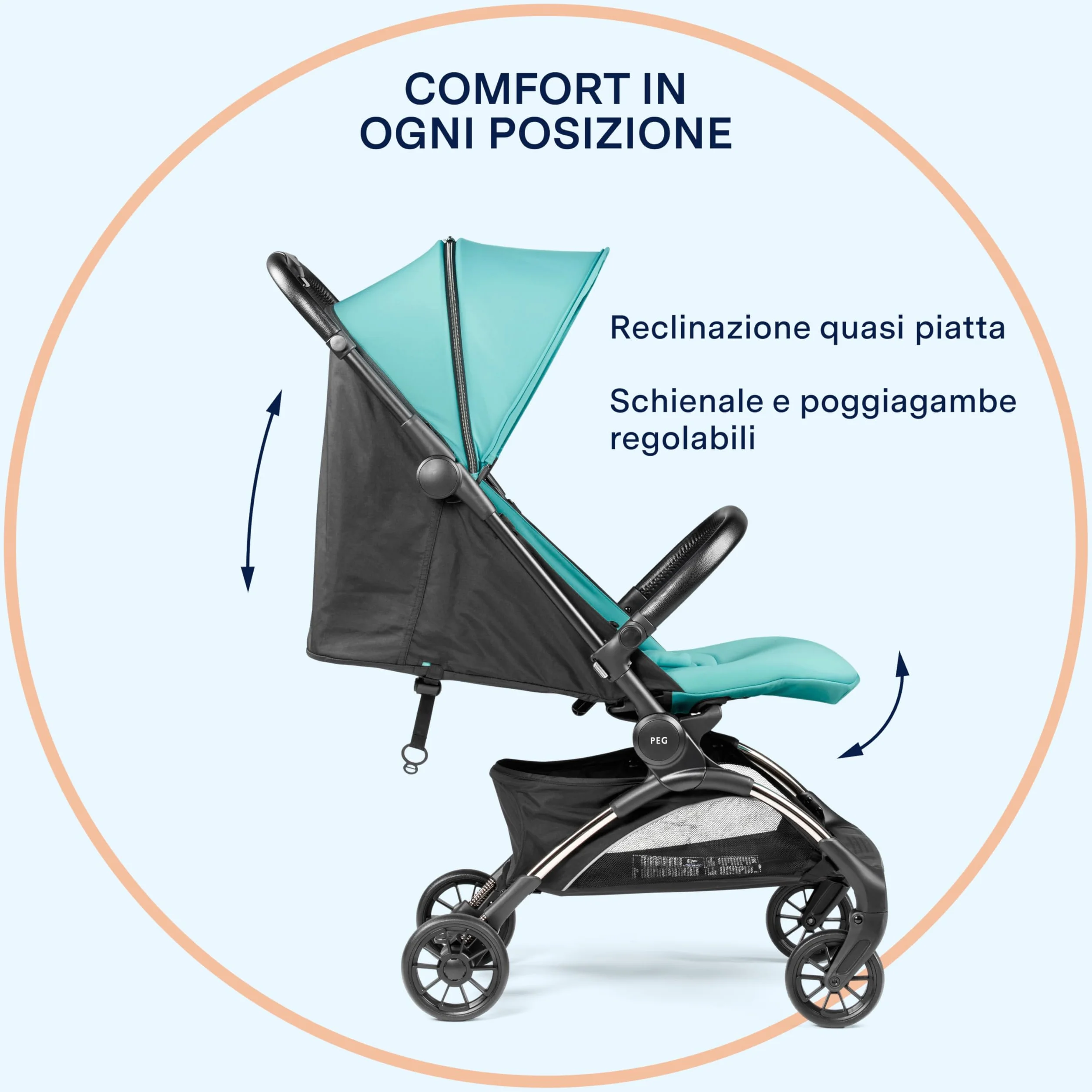 PEG Passeggino Leggero Volo Tahiti, Compatto per Aereo, Omologato Cappelliera, Fino 22 kg, con Parapioggia e Borsa