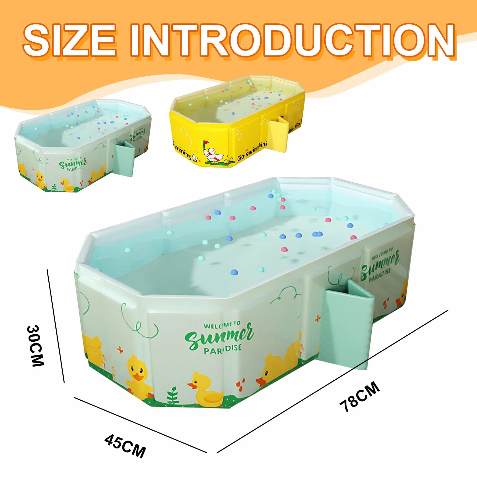 Vaschetta Bagnetto Neonato Pieghevole, Viaggio per Bambini Piccoli con 5 Palline 4 Anatre, Bagno Integrata per Bambini con Vite di Scarico per Bambini da 0 a 8 Anni, Green