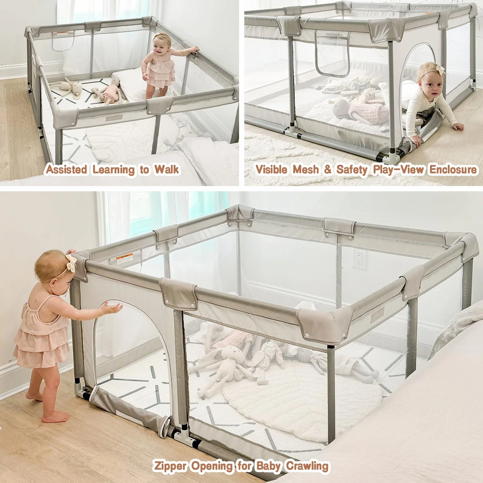 Box Bambini 120x120cm Recinto Neonato con Tappeto Materassino e 2 Maniglie