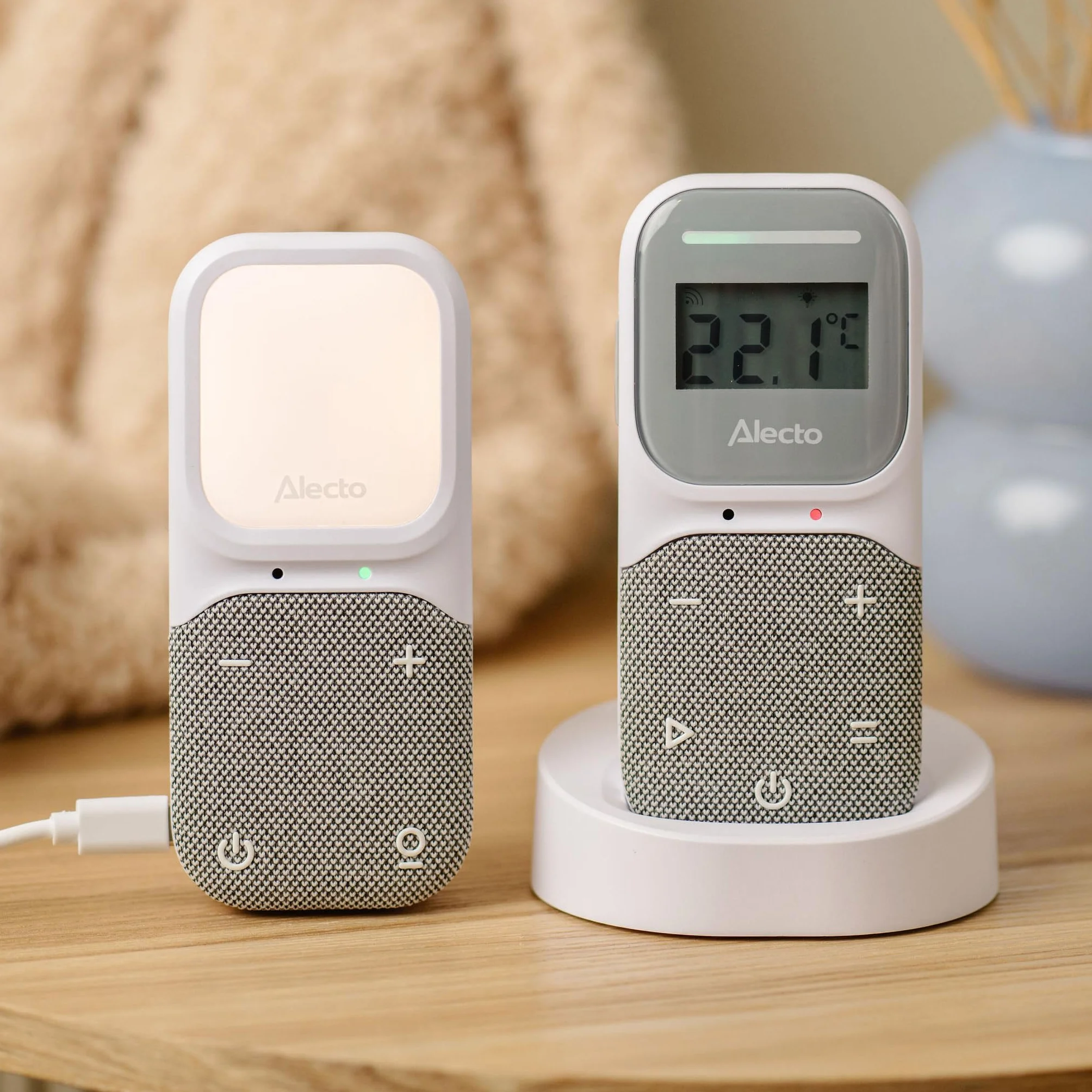 Alecto DBX140 Moderno baby monitor Full Eco Audio DECT display luce notturna Bianco Grigio