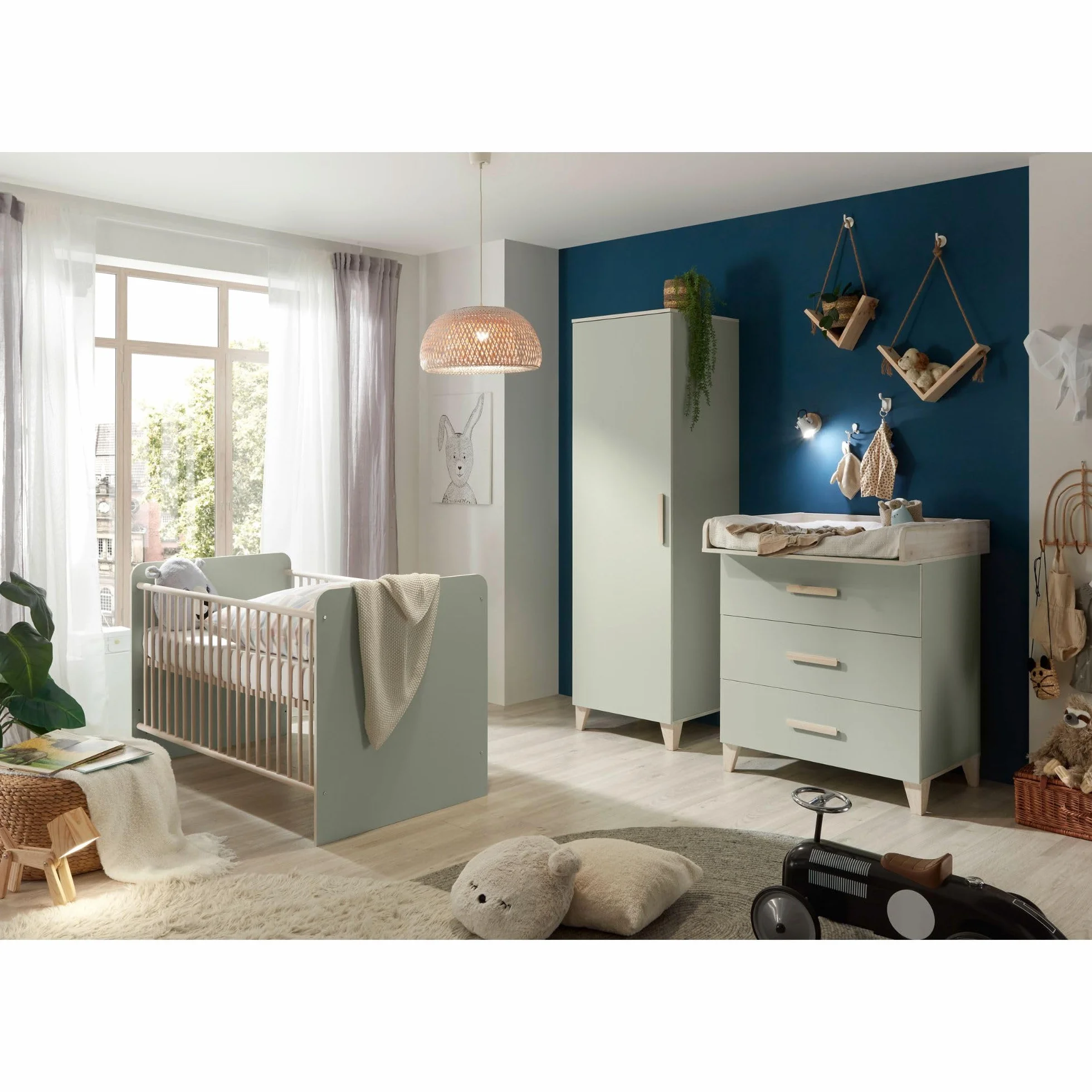 PRIZZI Completo per cameretta dei Bambini 3 Pezzi Fasciatoio Legno Verde Pastello/Aurum
